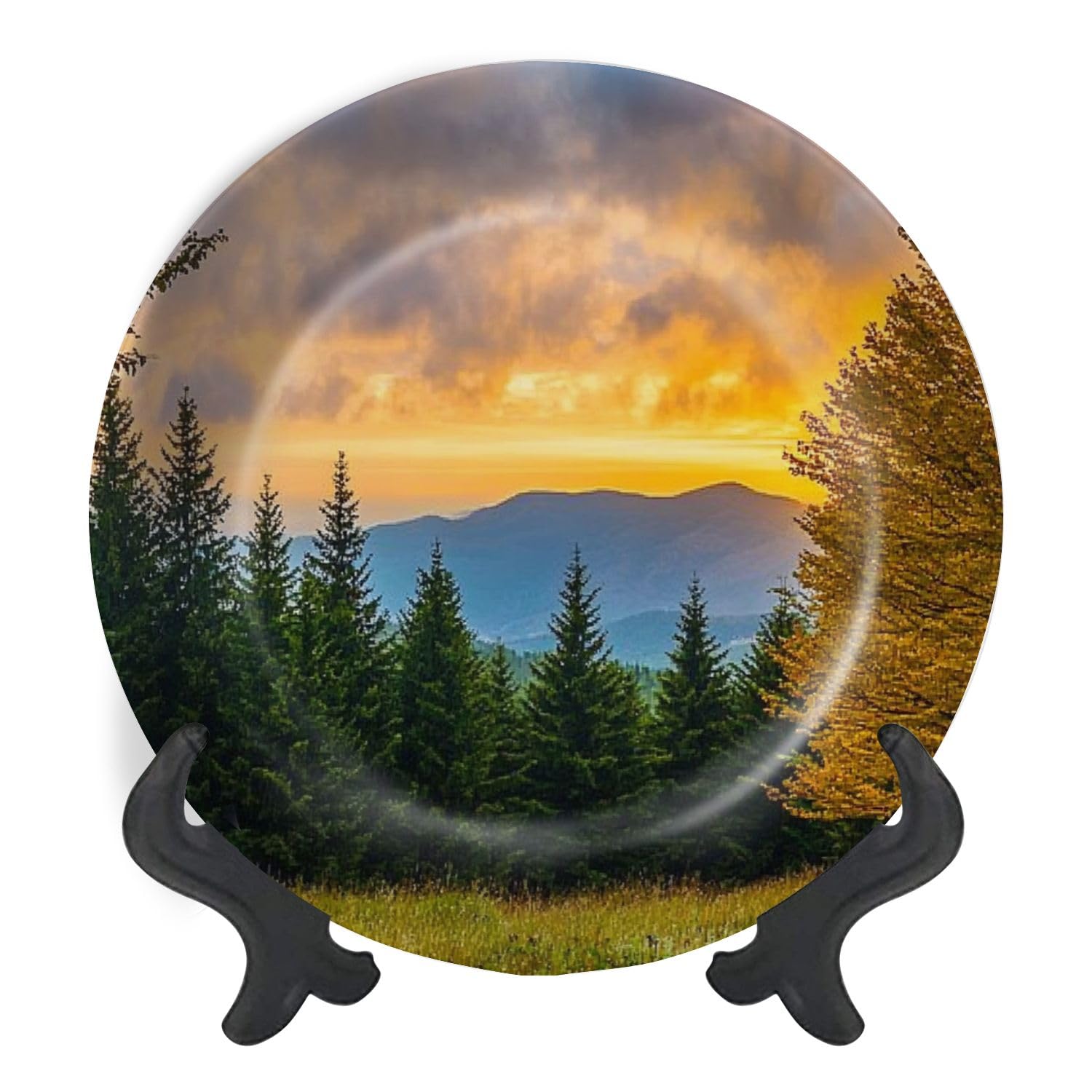 Decorative Plates for Display Amazing colorful sunset Carpathian mountains Ukraine Gift Plates Ceramic Collections Plates Hanging Artwork for Living Dining Room Kitchen Souvenir