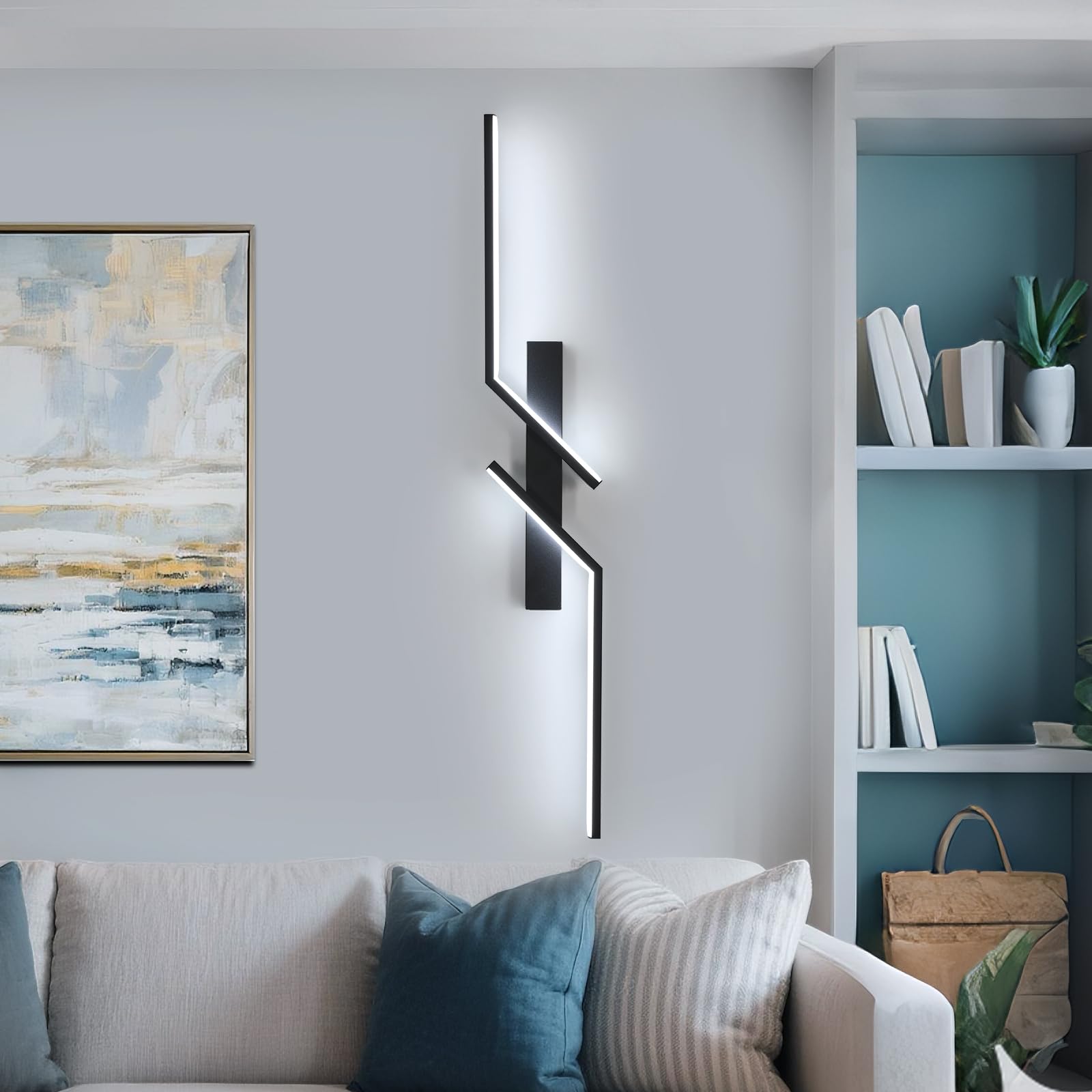 Goeco LED Indoor Wall Light, 81 cm, 24 W LED Wall Lamp, Long, 2 Figures, 6500 K Cool White Light, Modern LED Wall Lamp, Black for Hallway, Staircase, Living Room, Bedroom