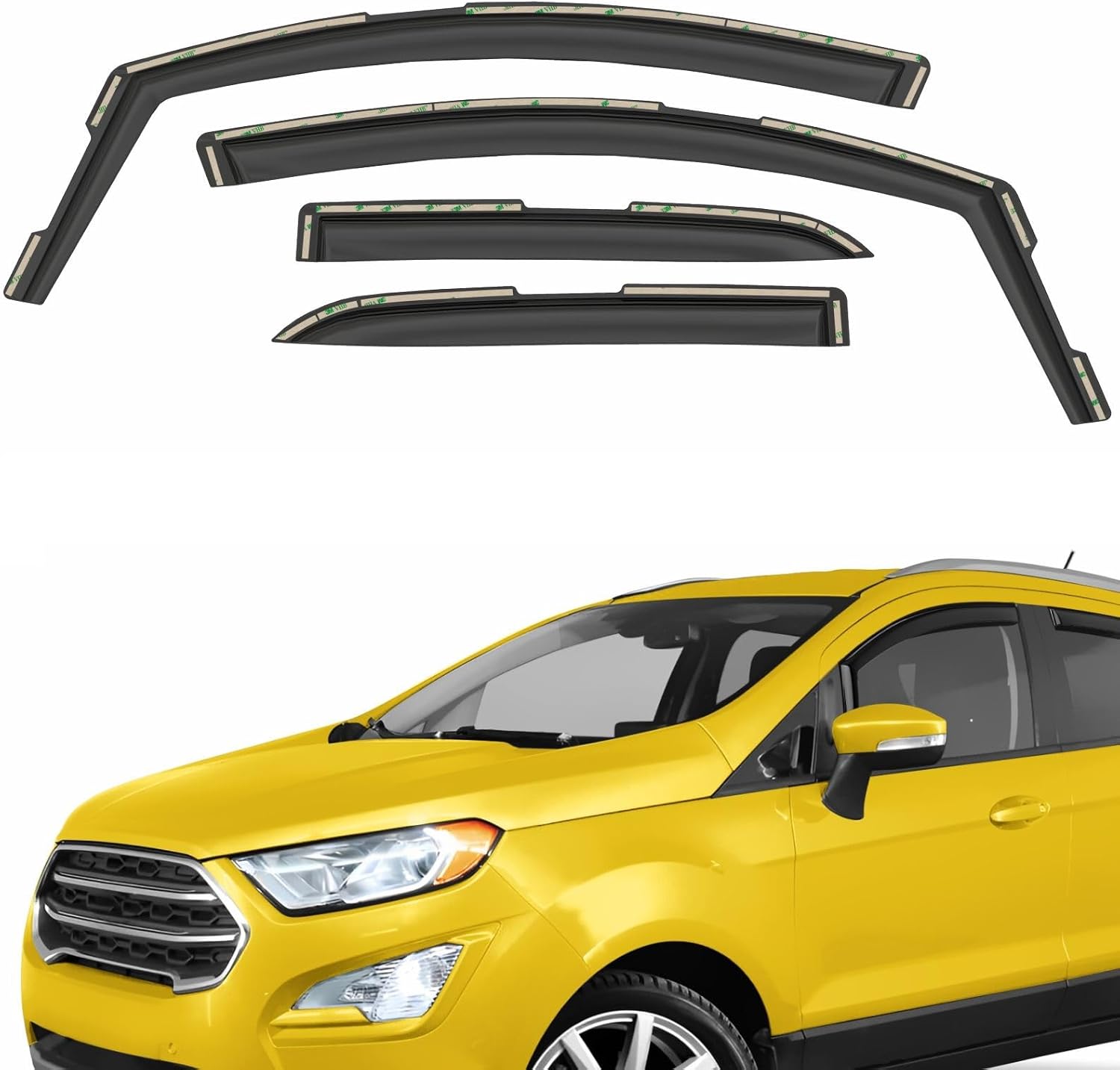Extra Durable Window Deflectors in-Channel Window Visors Rain Guards Fit for Ford EcoSport 2018-2022, Sun Visors, Wind Vent for Shades, Exterior Car Accessories - 4pcs. AG0452