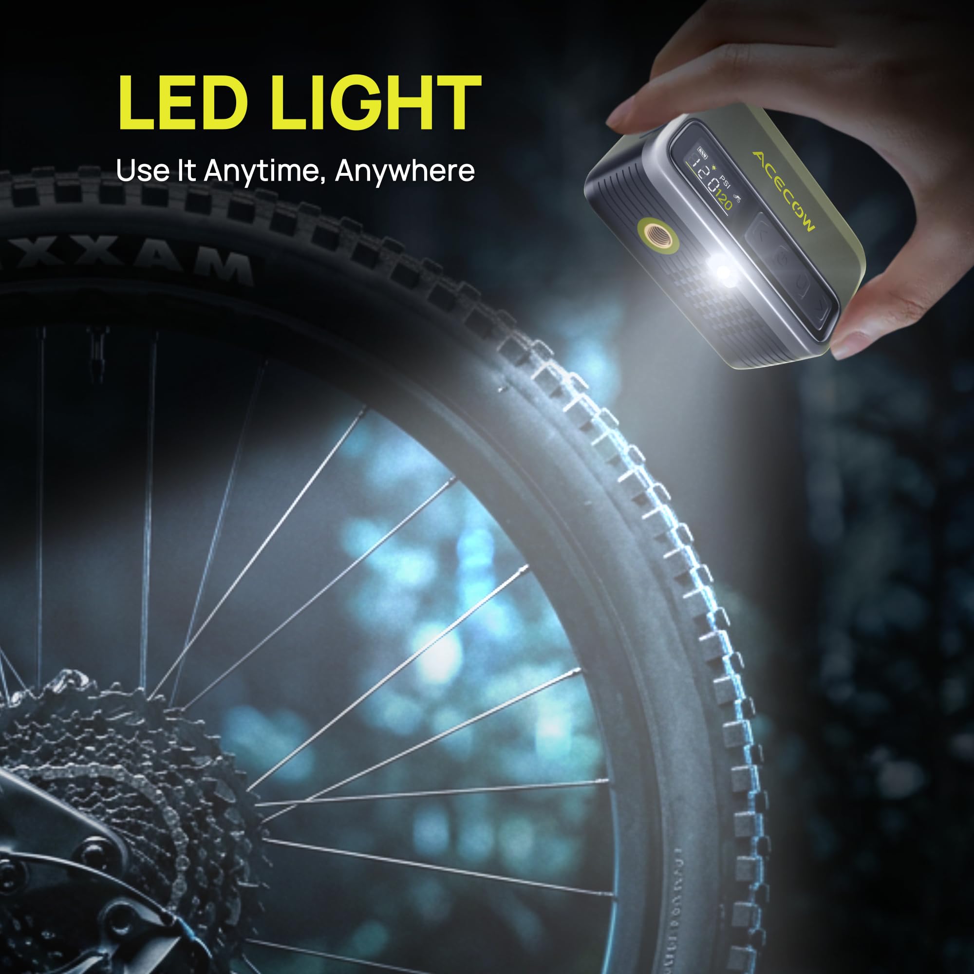 Pompe à Vélo Électrique AT5Pro Mini sans Fil 120 PSI Arrêt Auto pour Vélo de Route VTT