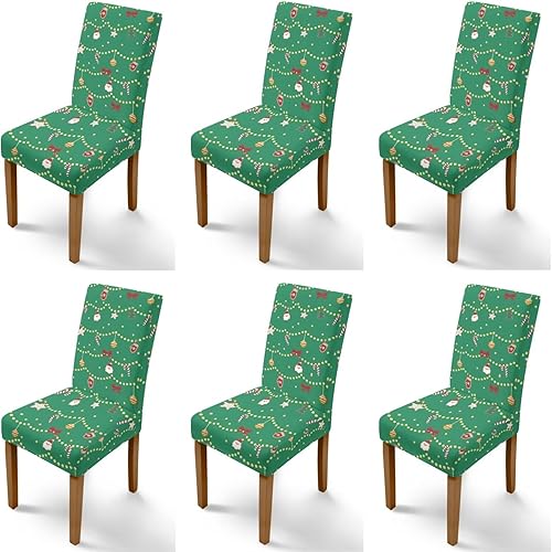 Miniatura 20 de Rnyleeg Juego de 1 fundas de asiento de Feliz Navidad para sillas de comedor, fundas elásticas suaves y cómodas para sillas de comedor con estampado
