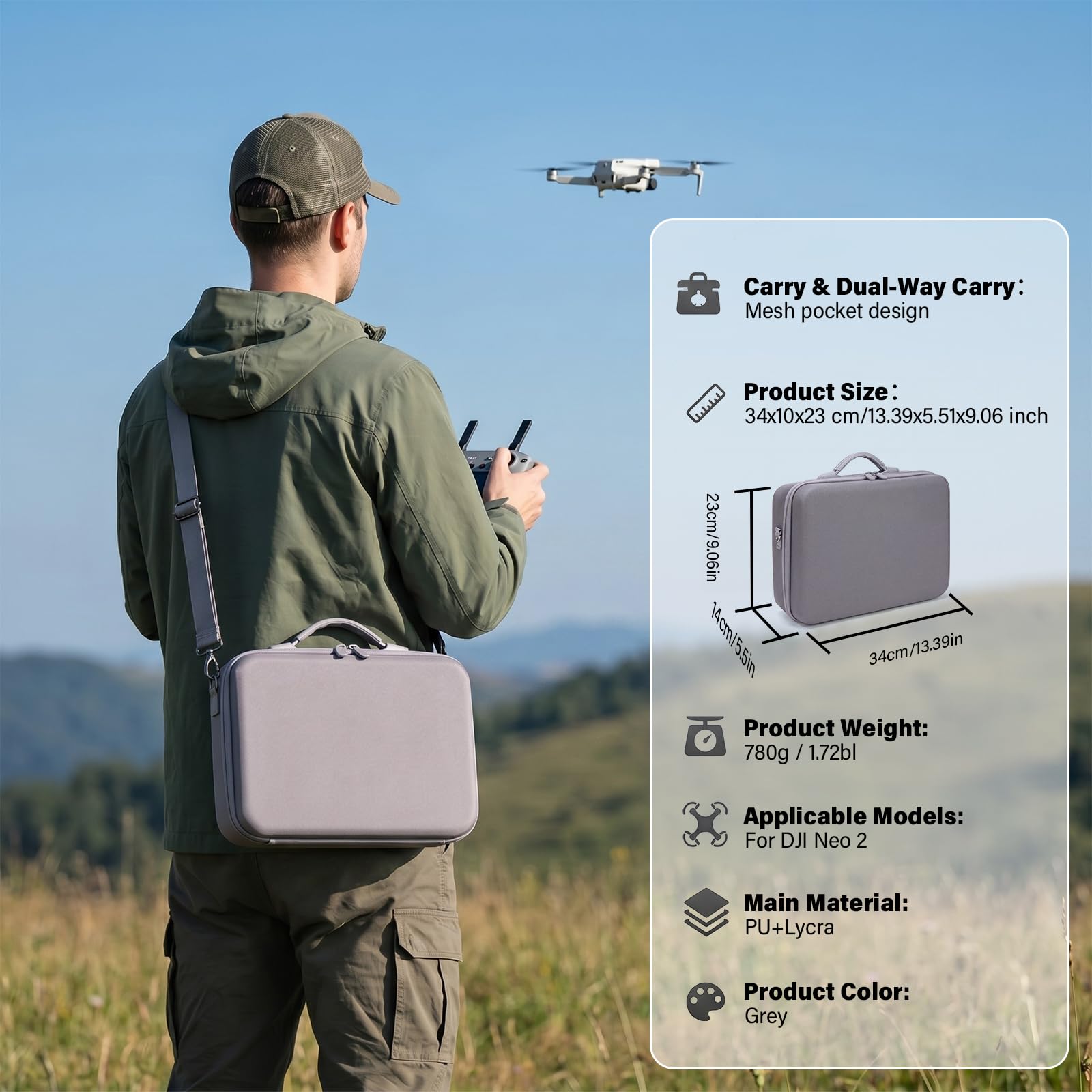 Neo 2 torba, torba do przenoszenia DJI NEO 2 – przenośna torba do przechowywania gogli N3, RC Motion 3, drona, 3 akumulatory, dwukierunkowa stacja ładująca do podróży i aktywności na świeżym