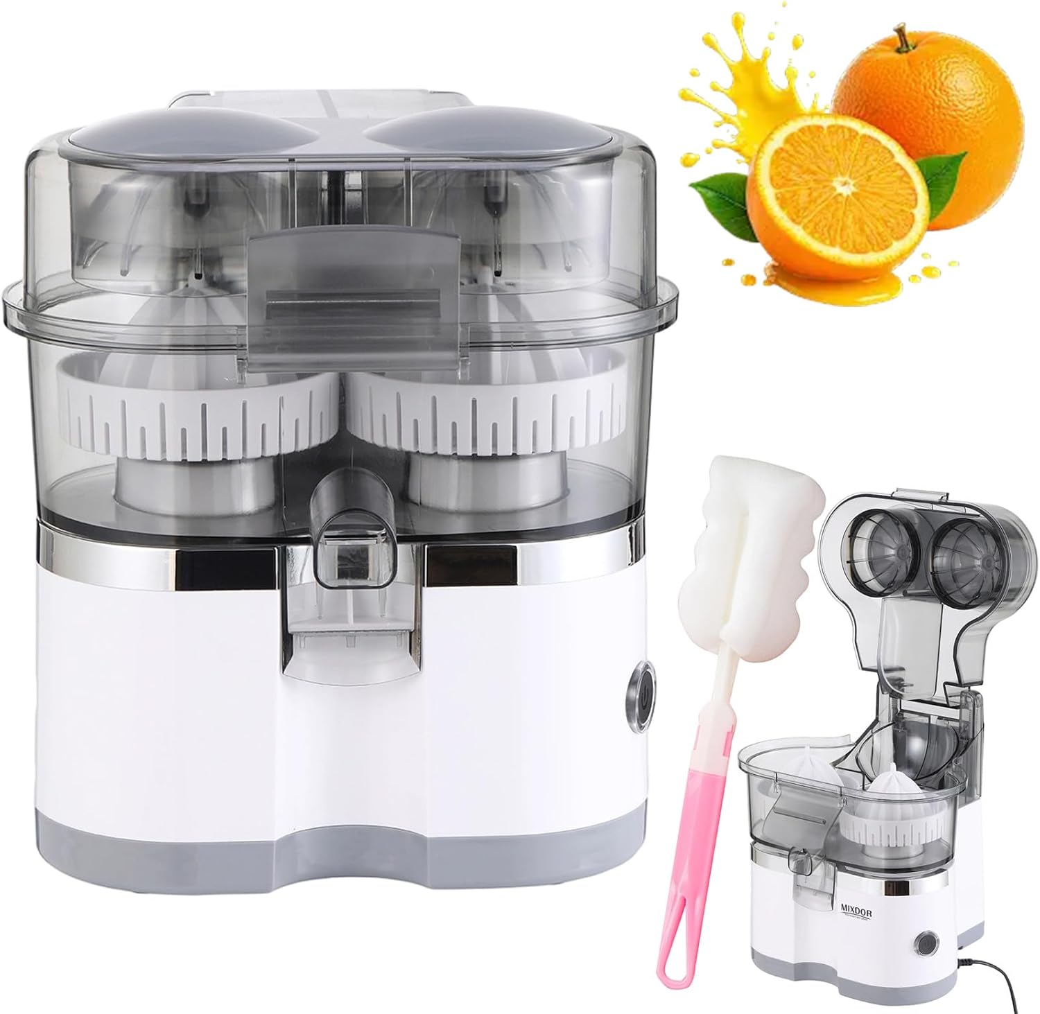 Dual-Head Automatic Citrus Juicer, Electric Citrus Juicer, Exprimidor De Naranjas Electrico, Easy to Clean & Use, 1-Button Automatic Juicer Machine for Orange, Lemon, Lime (2pcs)
