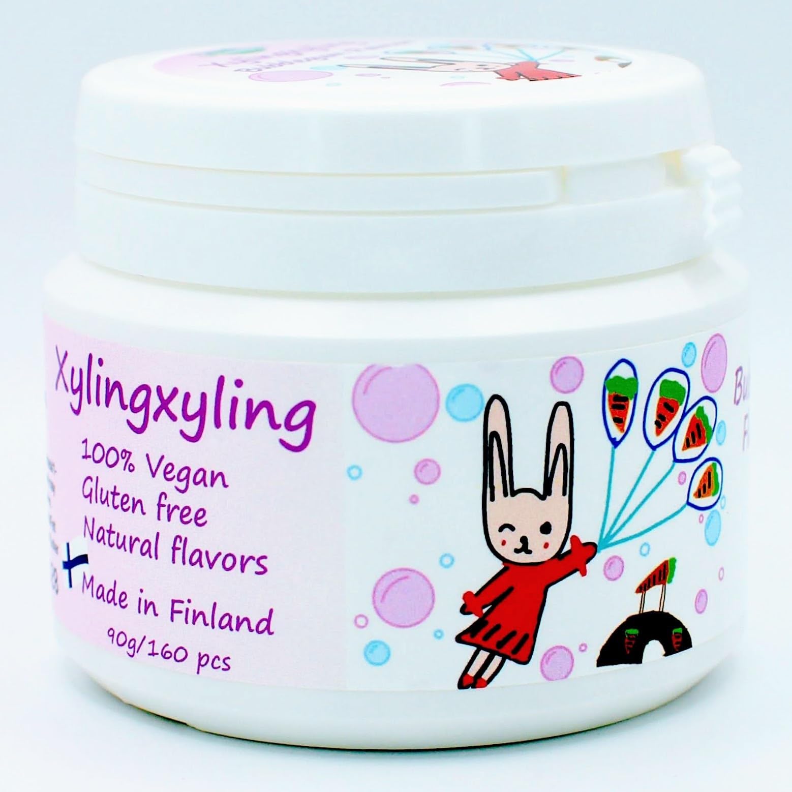 Xylingxyling - Finnische Xylitol-Pastille - 100% vegan, ohne Zucker, glutenfrei, natürliche Aromen für Zahnpflege und frischen Atem, 90g/160pcs x 4 Packungen (Bubblegum-Geschmack)
