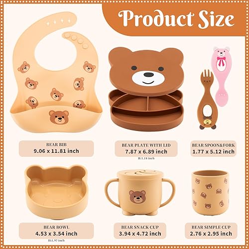 Miniatura 7 de Juego de 7 piezas de alimentación de bebé de silicona, suministros de destete para bebés, juego de suministros de alimentación para bebés, sin BPA,