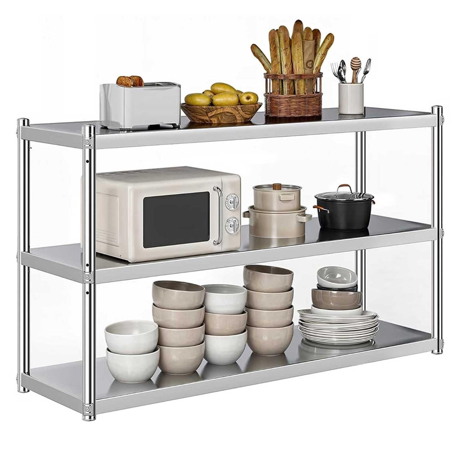 Étagère Murale Flottante en Acier Inoxydable Cuisine 150x35x75cm