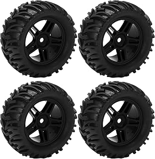 SUNGOOYUE 82MM RC Rubber Tires, 4pcs Front Rear Rubber Tires and 5 Spoke Wheel Rims Compatible with Wltoys 144001 1/14 RC Off Road Car(Black)
