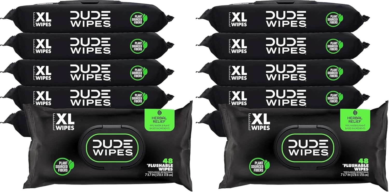 DUDE Wipes Herbal Relief Adult Flushable Wet Wipes, Witch Hazel, 576 Count