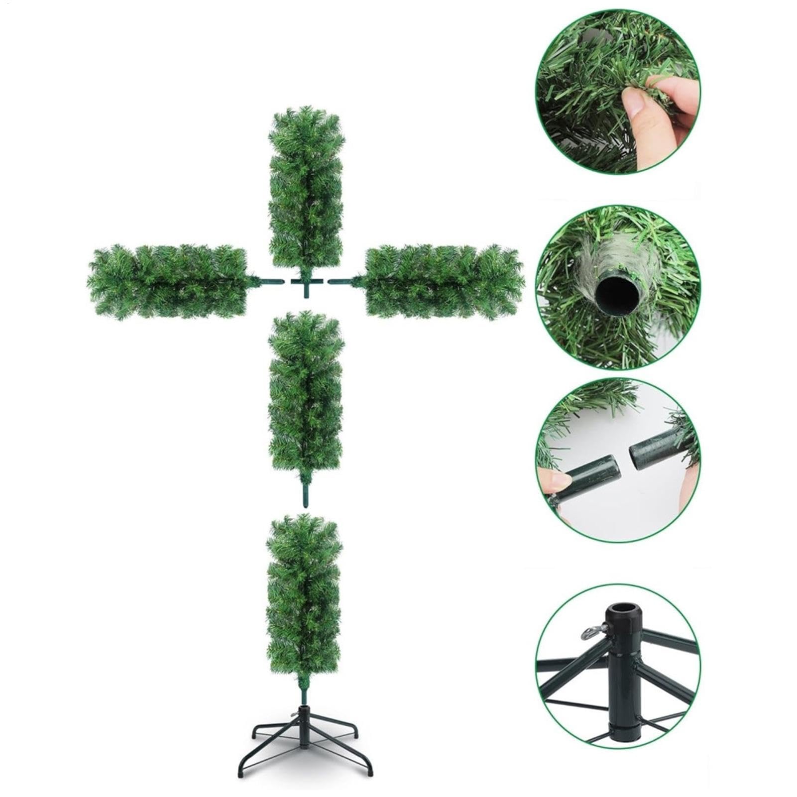 Árbol de Navidad Cruz Plegable - Árbol de Navidad Cruz Con Iluminación, 5 Pies De Pino Artificial Preiluminado, Árboles De Navidad Brillantes Con Bufanda De Seda