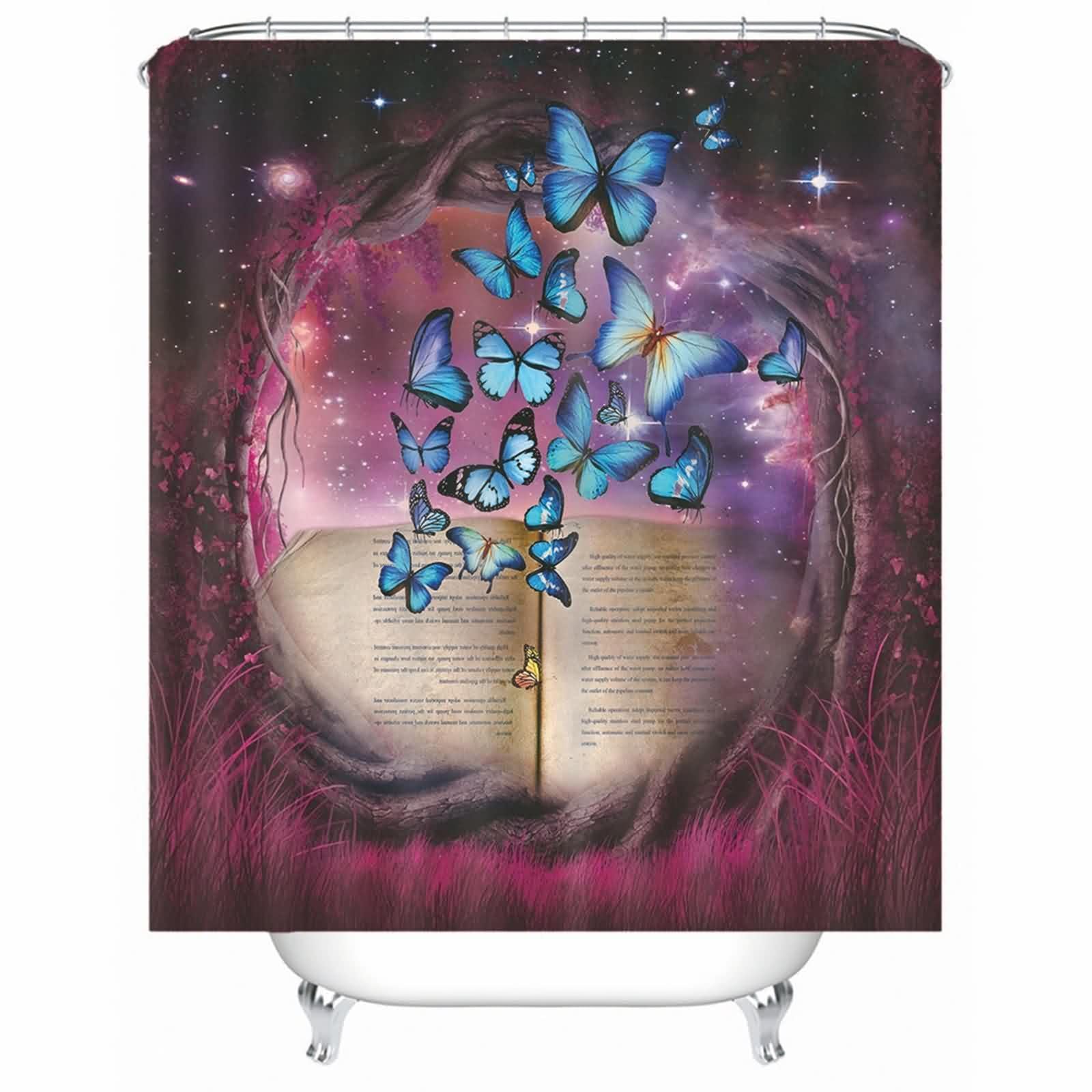 Rideau de douche imperméable violet motif papillons salle de bain