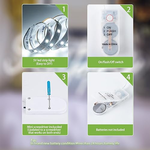 Miniatura 6 de Paquete de 2 luces de cadena LED con batería, luces de hadas LED blancas de 0.5 m con batería, con función de parpadeo, luces de cuerda decorativas