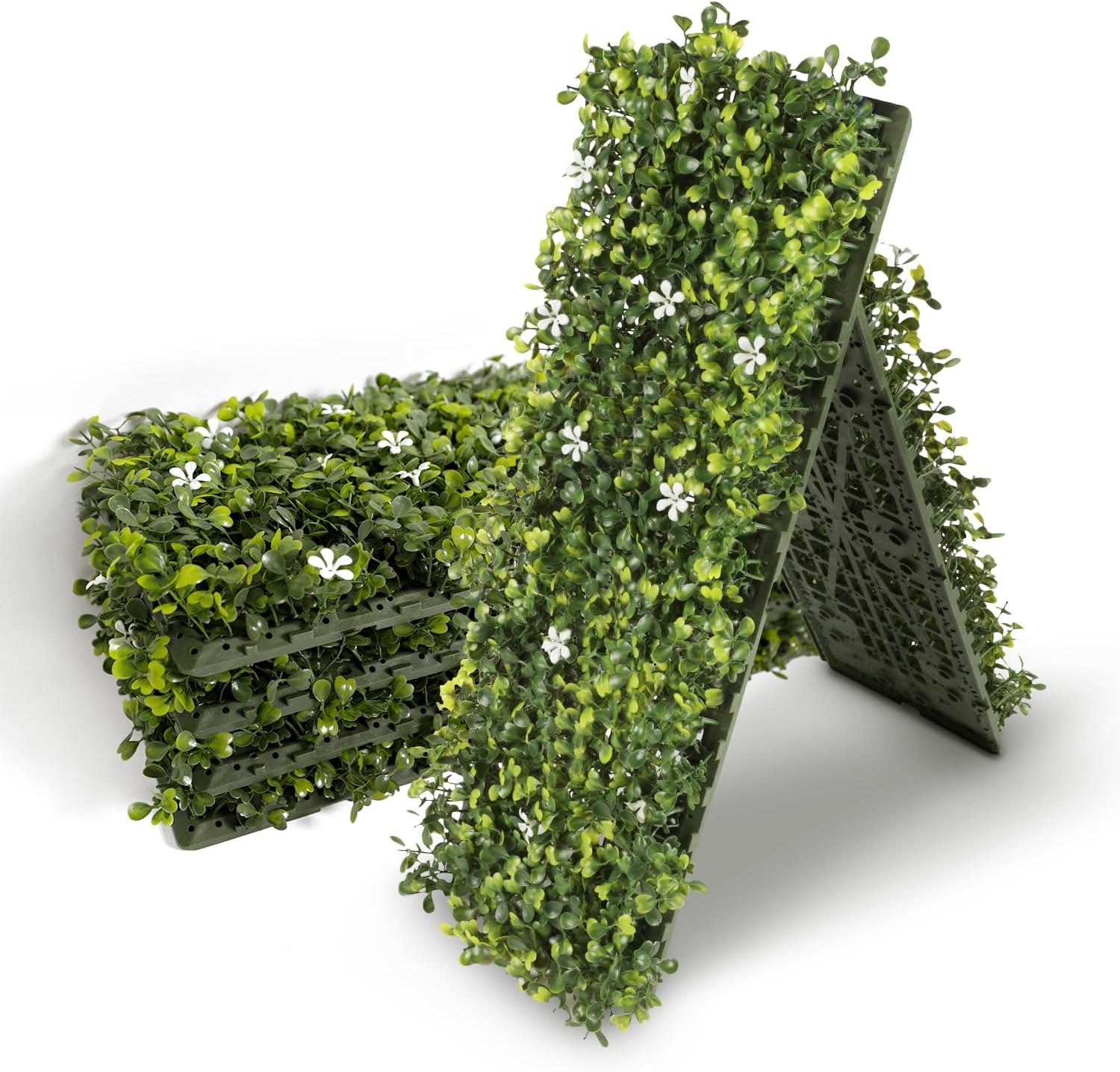 Bynbbur 18"x6" 1 PCS Artificial Panel Milan with White Flowers Hard Base Fence Privacy Screen Evergreen Wall for Patio Indoor Outdoor Garden Wedding Décor