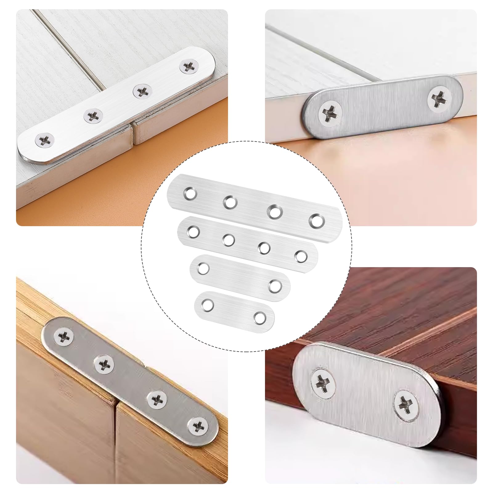 KIBBEH Flat Brackets for Wood,Connecting Plates Kit, 4 Sizes with Screws - Image 3