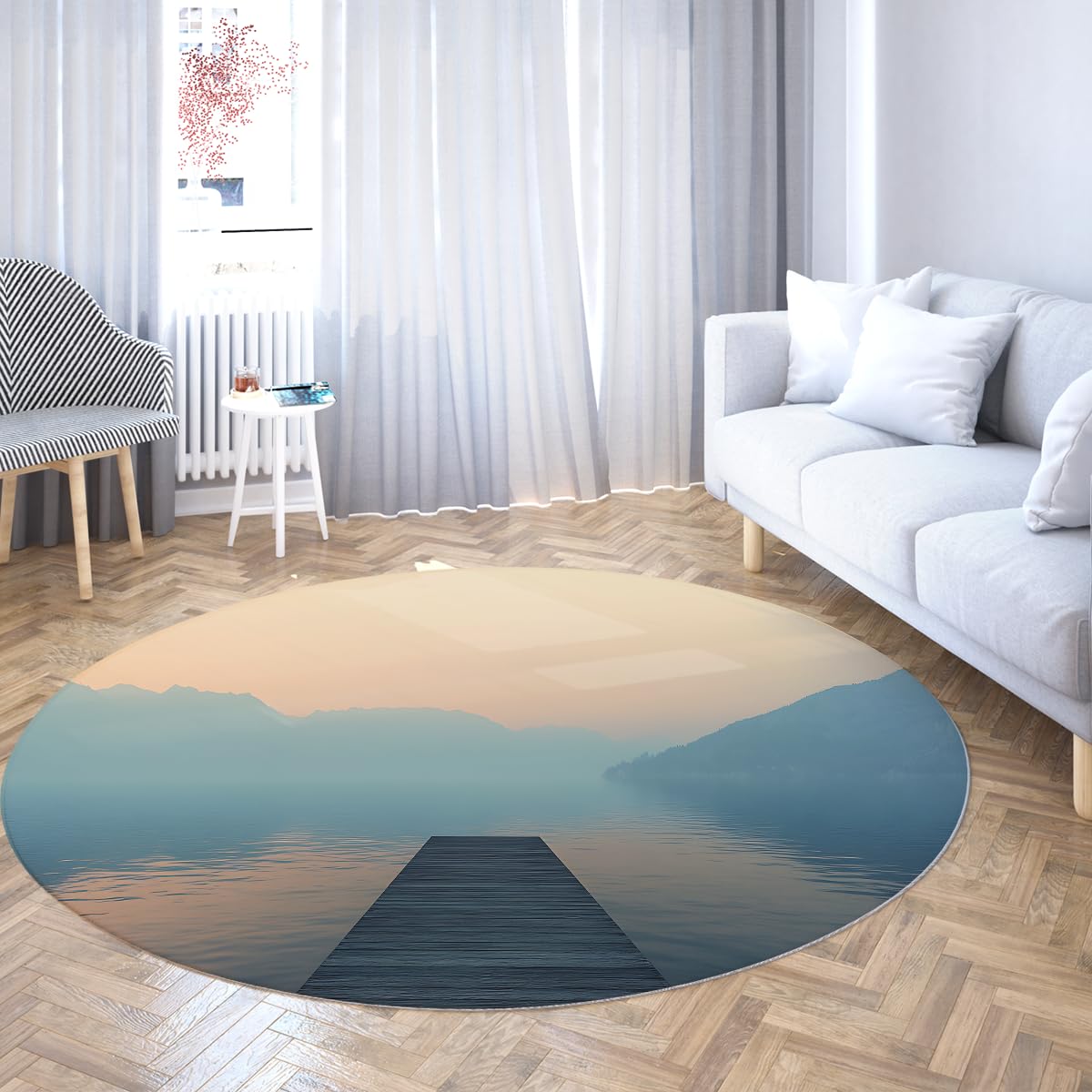 Tapis rond 150cm antidérapant lavable pour protéger votre sol en bois