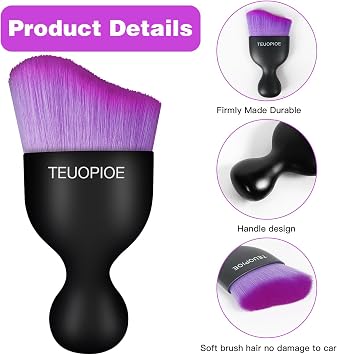 Car Detailing Brush for Interior Dusting and Air Vents,BK Purple | Soft synthetic bristles clean dashboards, vents, and consoles. Lightweight PP handle is suitable for dry or wet use.