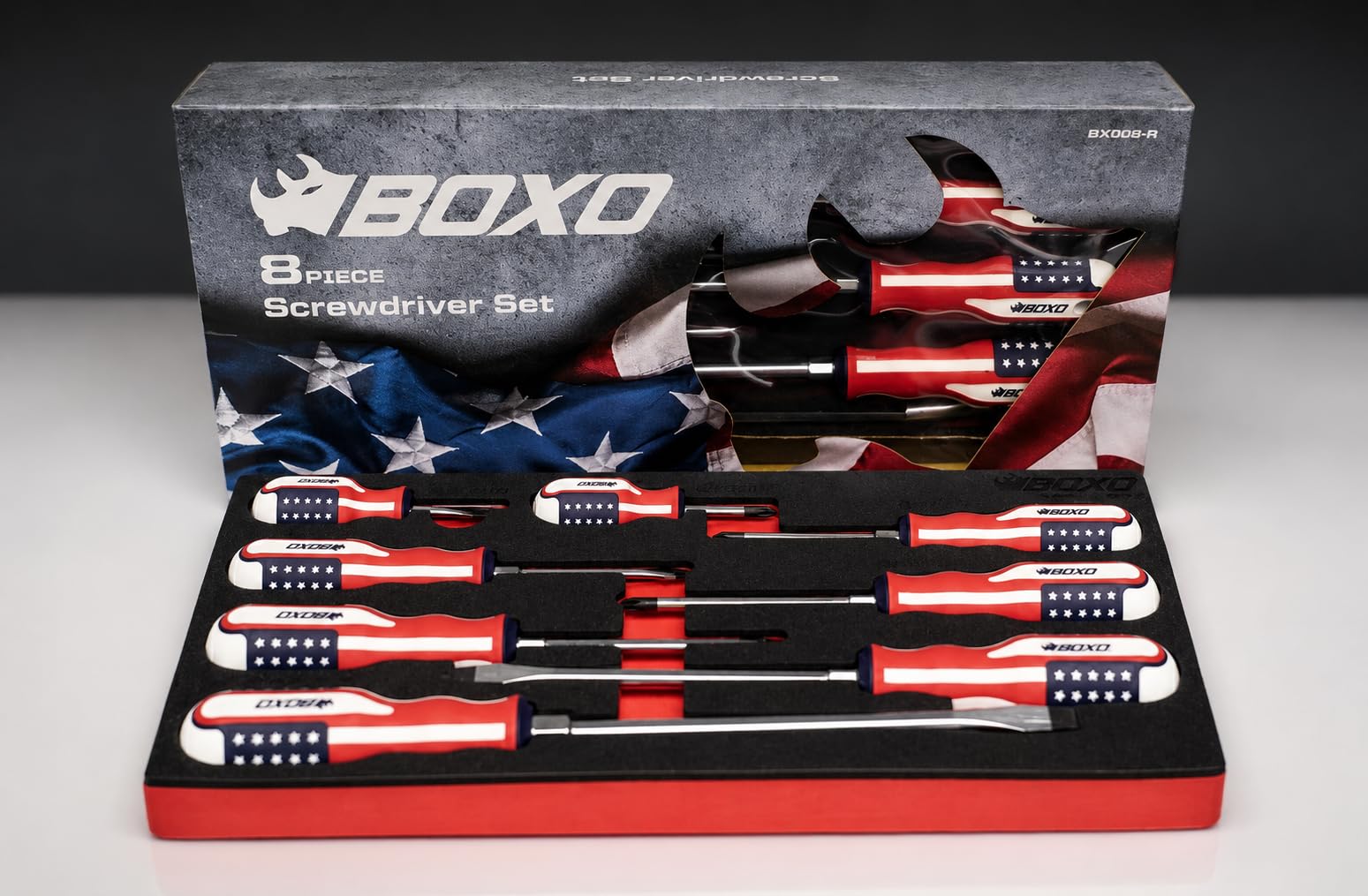 Boxo Juego de destornilladores con mango de bandera americana de edición limitada de 8 piezas