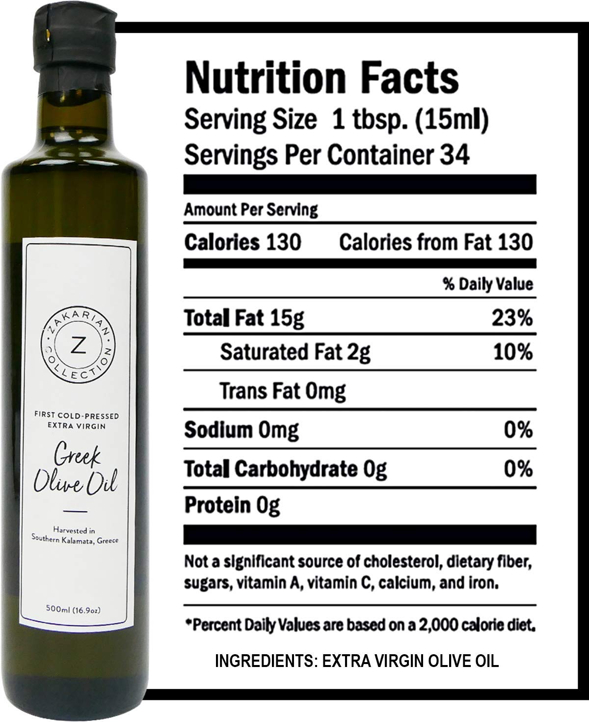 Zakarian: First Cold-Pressed Extra Virgin Greek Olive Oil - Made from Organic Greek Olives - 500 ml - Ultra-Premium, Low Acidity - Best Served with Bread, Pasta, Salads, Seafood and More