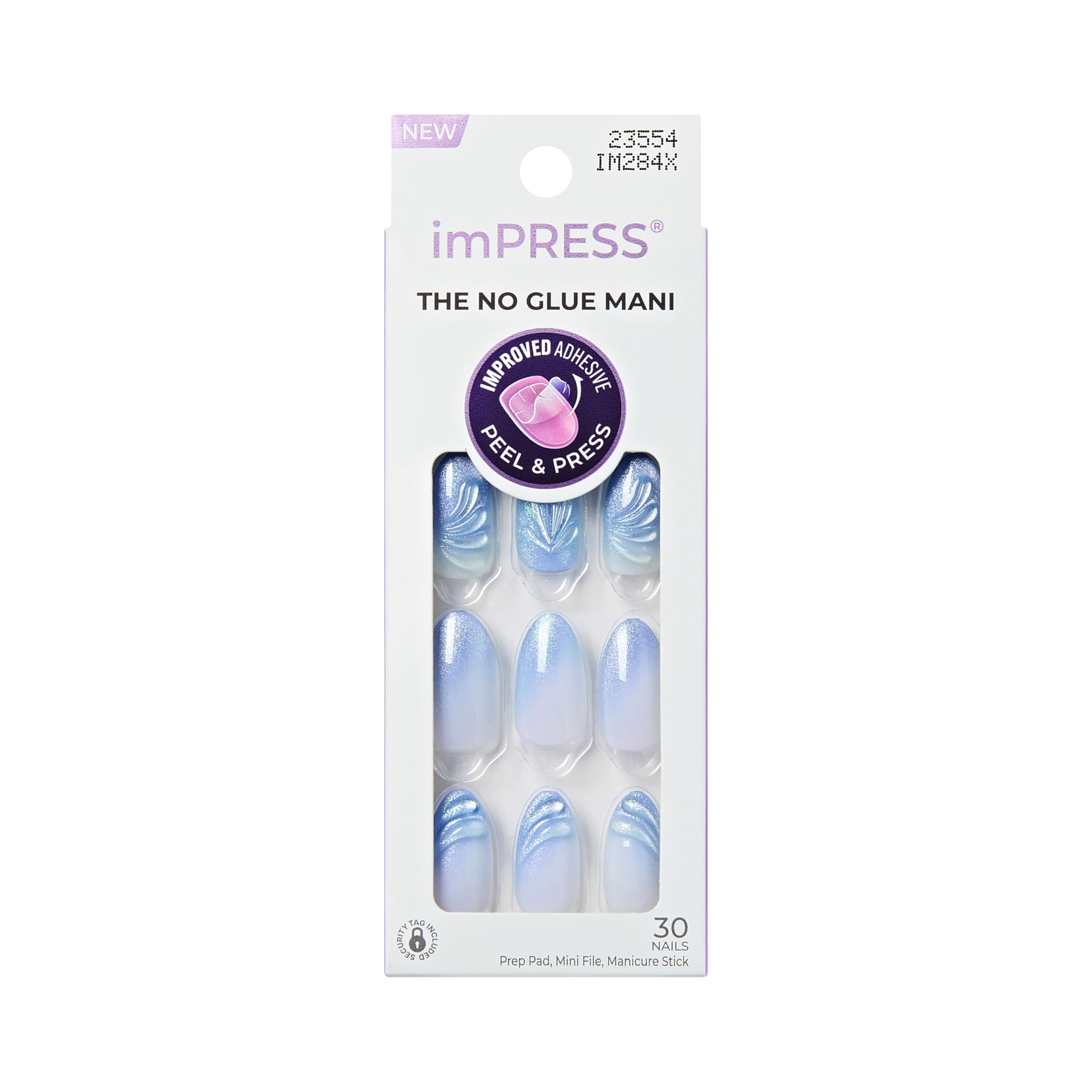 Kiss Impress No Glue Mani Press On Nails, Design, 'Ciel', Blue, Medium Size, Almond Shape, Includes 30 Nails, Prep Pad,  — deal on Shopping With Noya