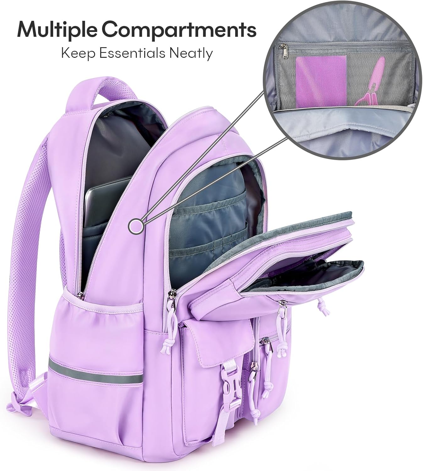 mibasies School Backpack for Teen Girls: 17.9 IN Backpack for Women with Laptop Compartment for Middle High Elementary School College Travel- Kids Bookbag Light Purple