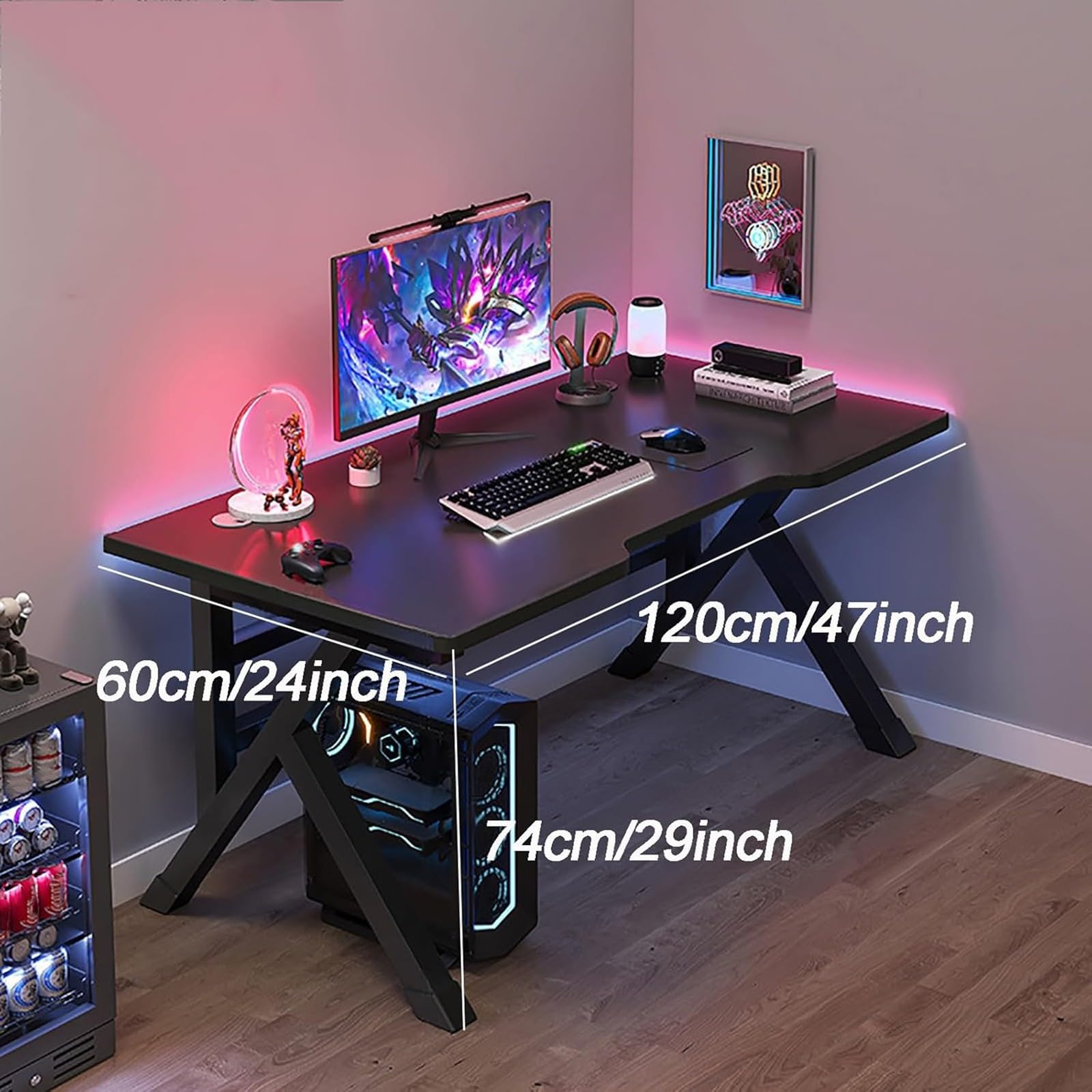 Scrivania da gioco Home Office Design salvaspazio facile da montare si adatta a monitor da 80 pollici, perfetta per giocatori e professionisti.