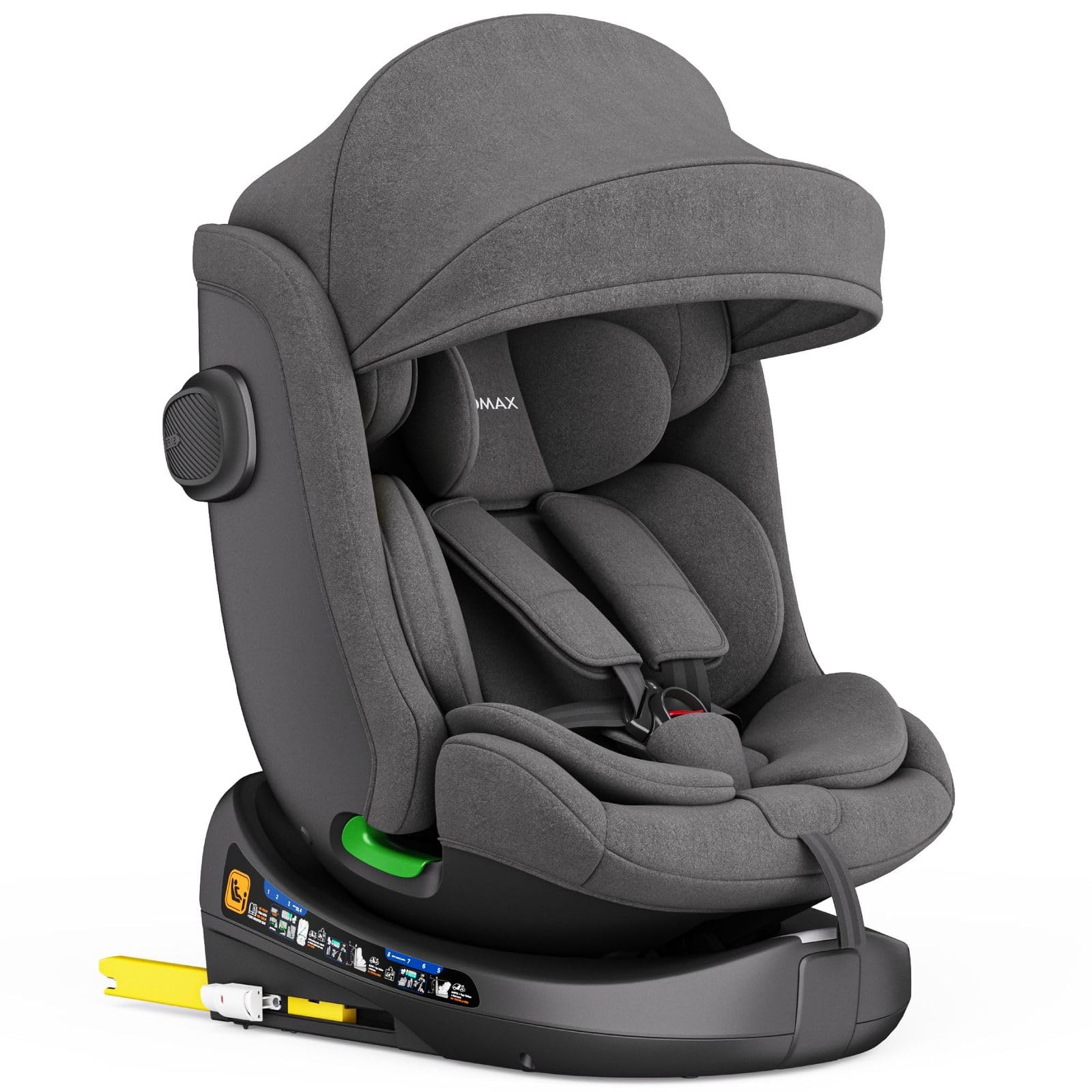 Kindersitz 360° drehbar mit Isofix, ECE R129, 0-36 kg, verstellbar, neigbar, atmungsaktiver Bezug, 5-Punkt-Gurtsystem, Top Tether, Kindersitz für Babys und Kinder von 0 bis 12 Jahren, Farbe: