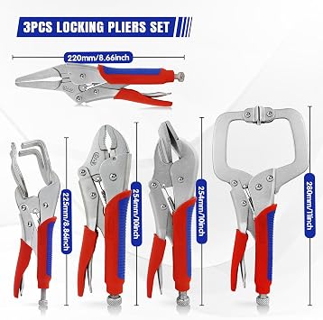 Locking Pliers Set 5-Pack, Professional Welding Clamp Set Includes C-Clamp, Curved, Duckbill, Needle Nose & U-Shape Vise Grips for Metalworking, Woodworking, Automotive & DIY Workshop