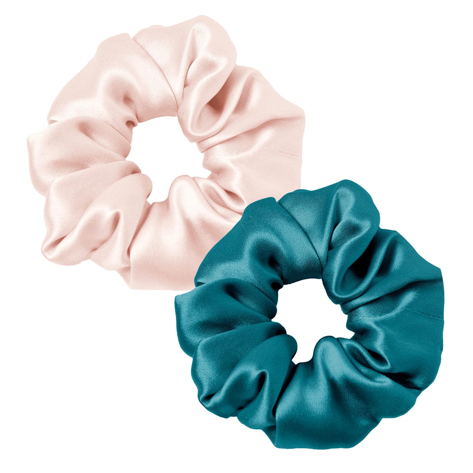 LILYSILK Women's 100% Silk Hair Scrunchies Ladies Elastic Hair Tie Bobbles Ponytail Holders for All Hair Type and Conditions and Preventing Hair Frizz Breakage Loss,Adriatic Blue+Light Beige