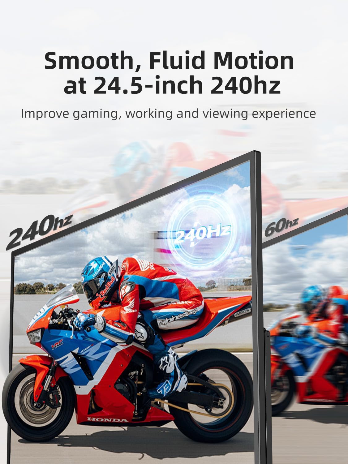 Portable Monitor 24.5” 240Hz, Gaming Monitor with FreeSync, HDR, 0.1ms, 180° Adjustable stand & VESA, USB-C & HDMI, 2000:1 Contrast, 400Nits IPS Large Travel Second Screen for Laptop, Game Console