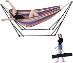 Hamac portable avec support pour l'extérieur ou l'intérieur (rouge/bleu/jaune) 1 Minutes sans outil Installez un hamac réglable pour la cour intérieure extérieure du patio.