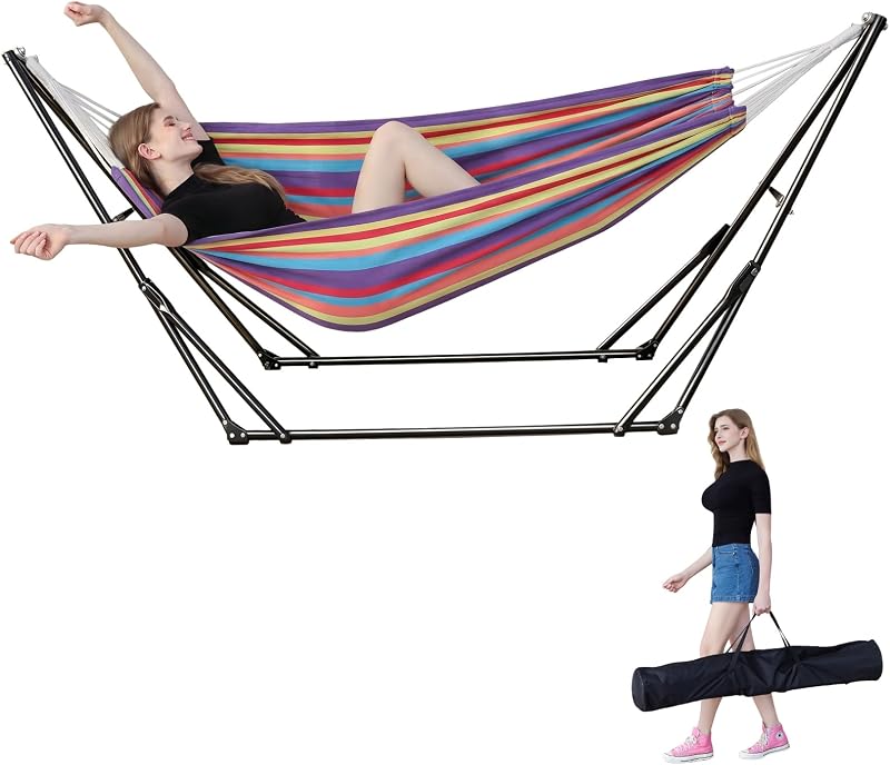 Portable Hammock with Stand for Outside or Inside,No Tree Required | 1 Minutes Tool-Free Setup | Adjustable Hammock for Indoor Outdoor Patio Yard | Carry Bag Included |450 lbs Capacity
