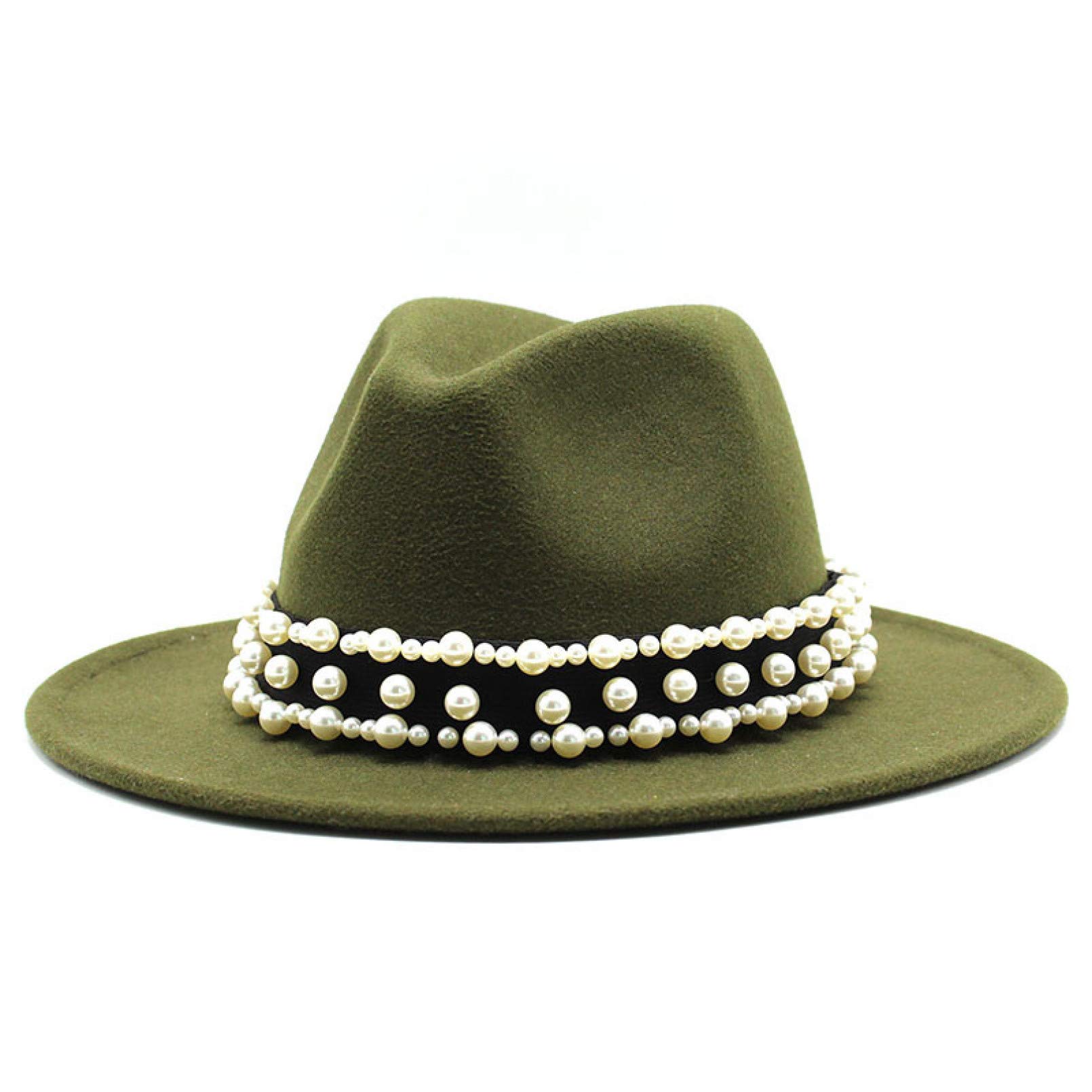 BAJIE Fedora Large Size 56-61 cm Beliebte Herren Damen Breitkrempe Wollfilz Fedorahut Strohhut Perlengürtel Jazzhut Weiß/Pink Party Formeller Zylinder