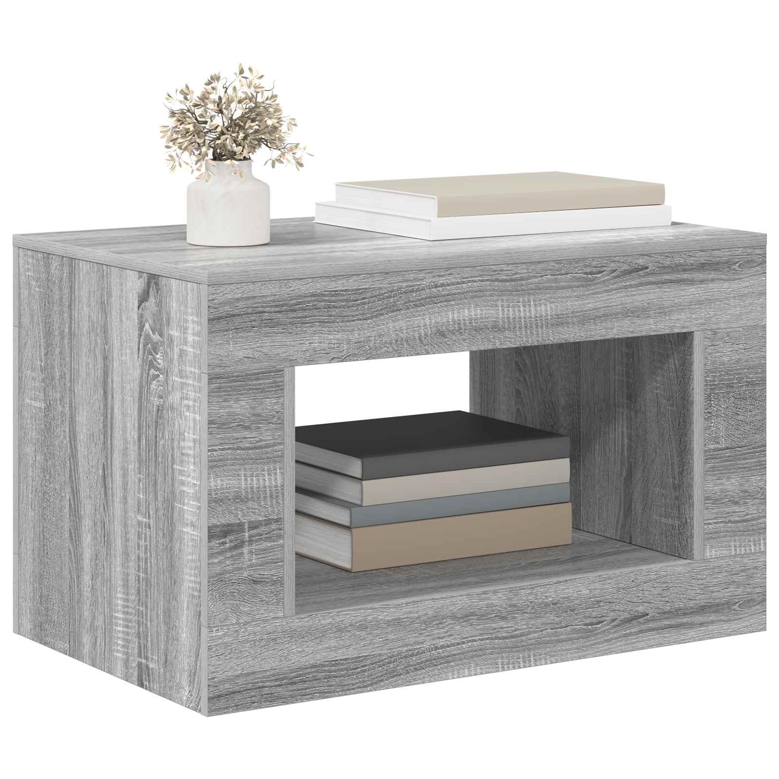 Grauer Sonoma Couchtisch mit Ablagefach und Regalboden 80,5 x 50 x 50 cm, multifunktionaler Wohnzimmertisch als Beistelltisch für Sofa Lounge mit Stauraum für Zeitung, Fernbedienung
