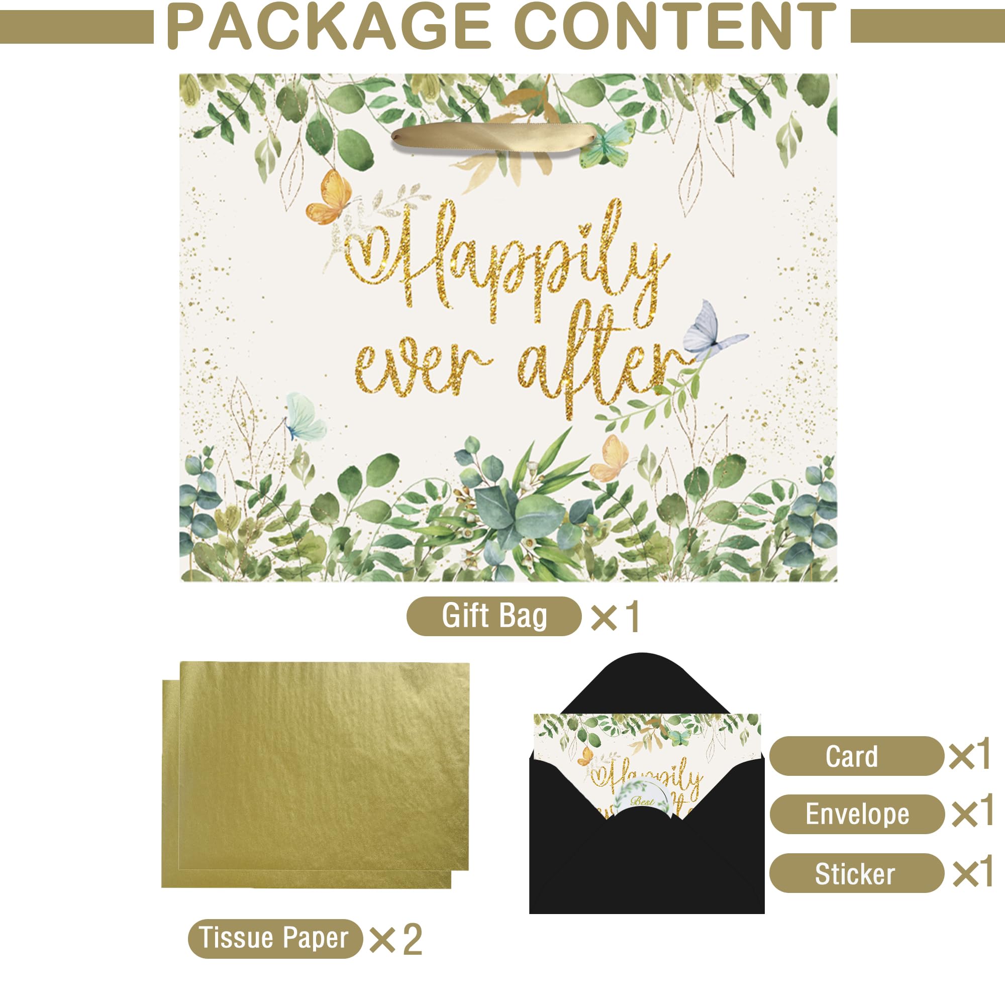 HAHZY Wedding Gift Bag, Bridal Shower Wrapping Paper - Tissue Paper and Greeting Card, Wedding Wrapping Paper, Bridal Gift Bag Engagement Gift Bags for Bride to Be Anniversary Engagement Gifts