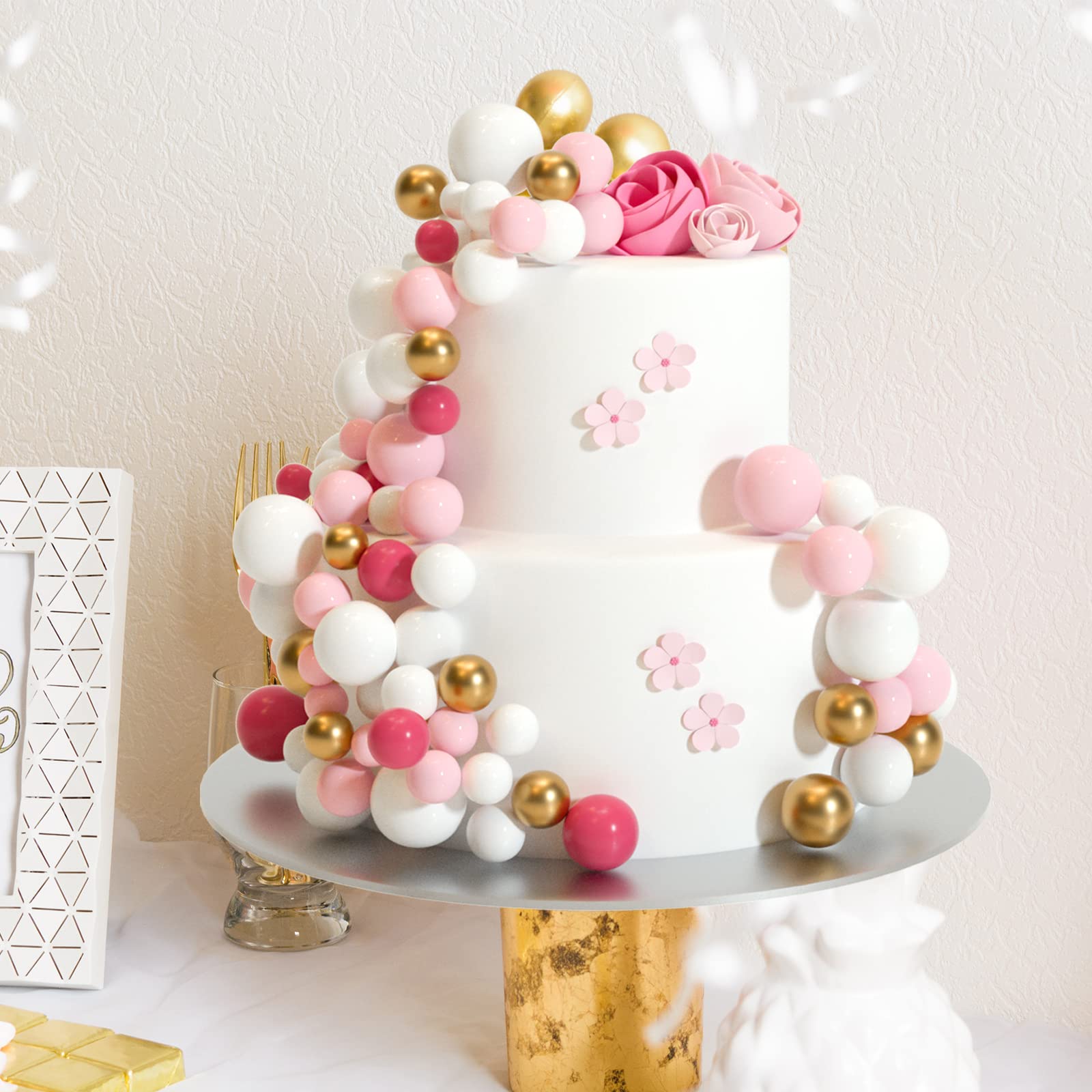 ASTARON 32 stuks baltaarttoppers, decoraties, mini-ballonnen, taarttoppers, schuimballen, taartplectrums, taarttopper, ballen, taartdecoraties voor bruiloft, feest, verjaardag, taarttoppers