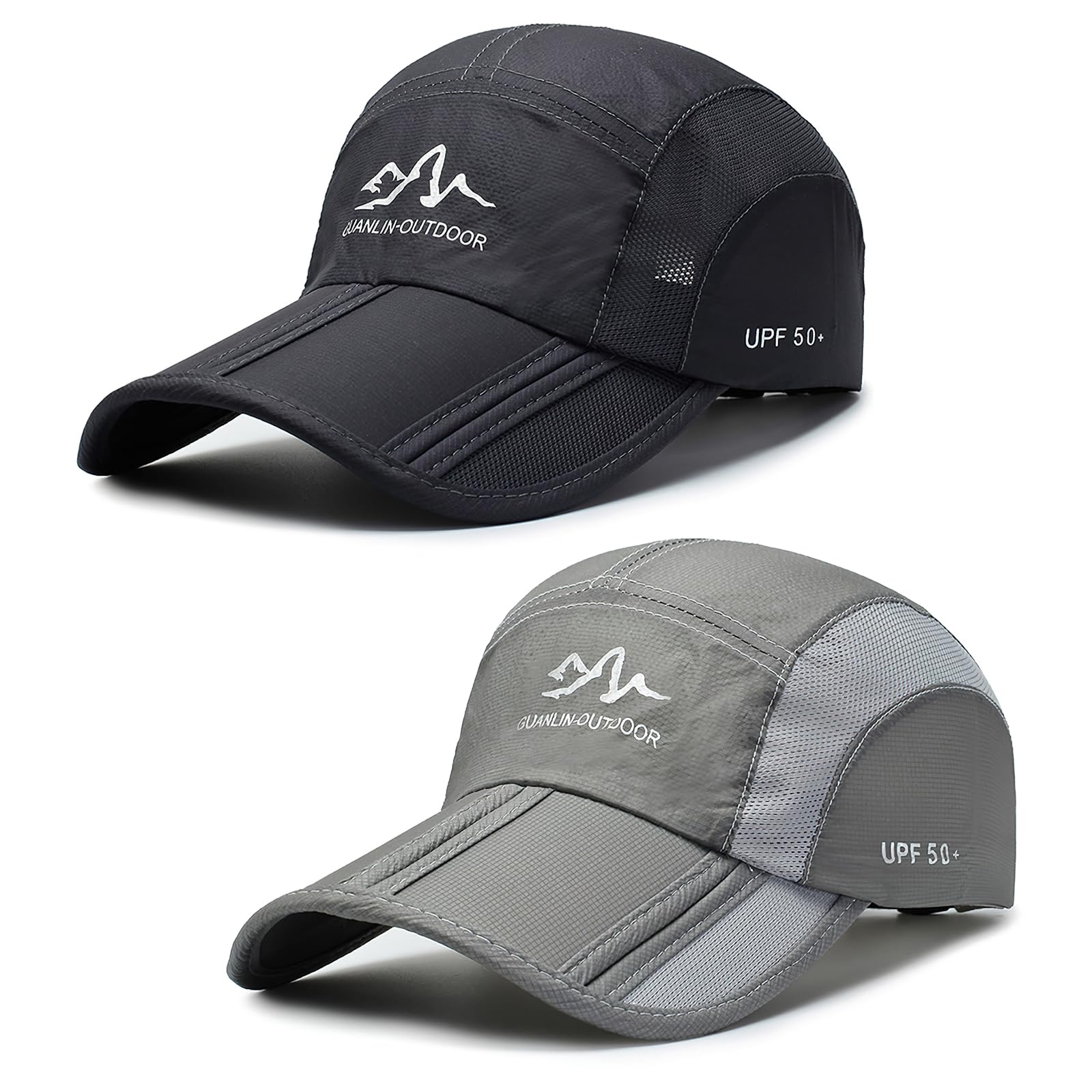 AYPOW 2 Packs Gorra de BéIsbol para Hombre Mujeres, Gorra de Protección Solar de Secado Rápido Plegable,Ligera Sombreros de Béisbol Visera Sombreros de Verano al Aire Libre con Hebilla Ajustable