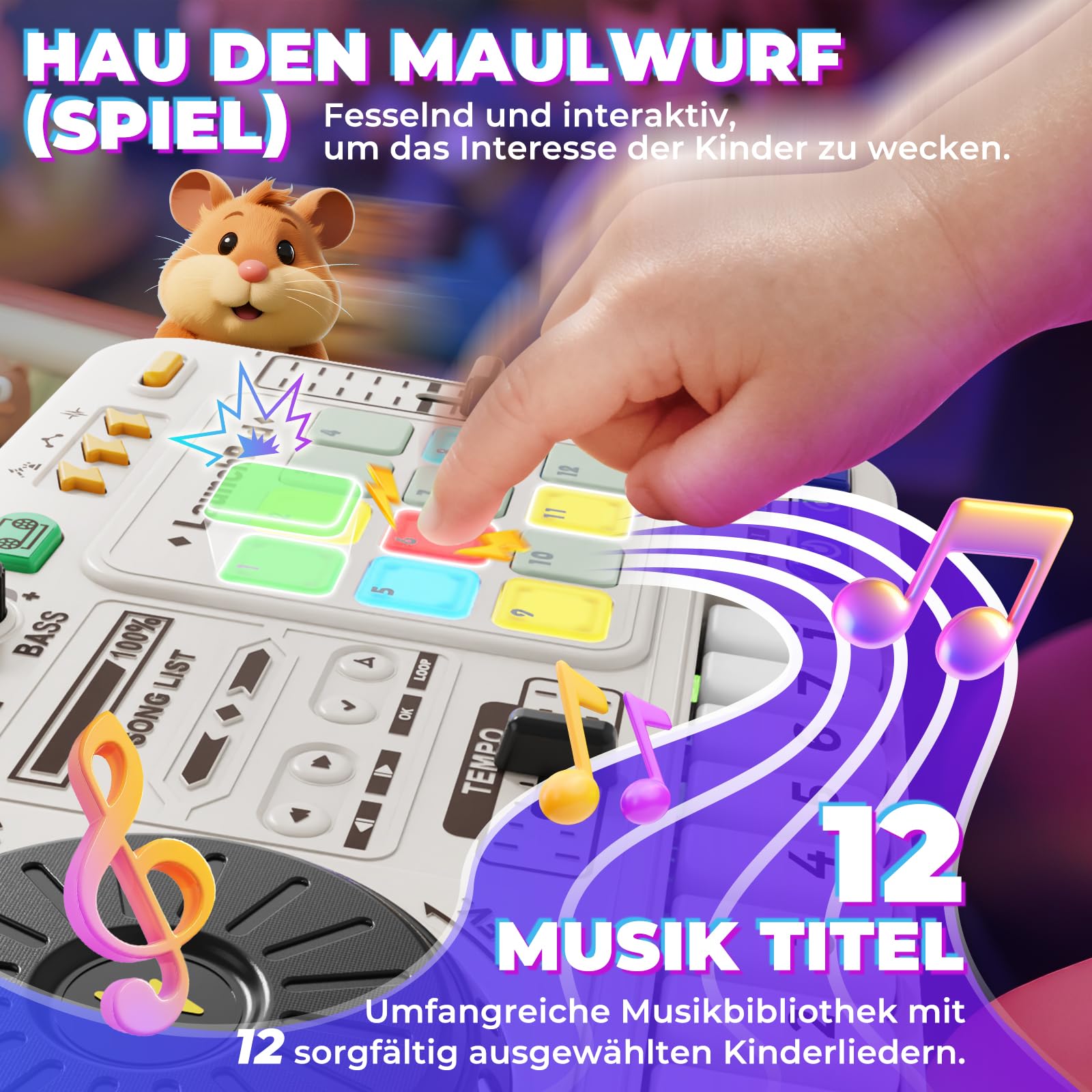 DJ Pult DJ Mischpult für Kinder 3-10 Jahre DJ Mixer DJ Controller | mit Mikrofon, 100+ Soundeffekten, mit Licht Akku Ideales Geschenk Spielzeug für DJ-Mixer Jungen Mädchen 4 5 6 7 8 9 Jahre