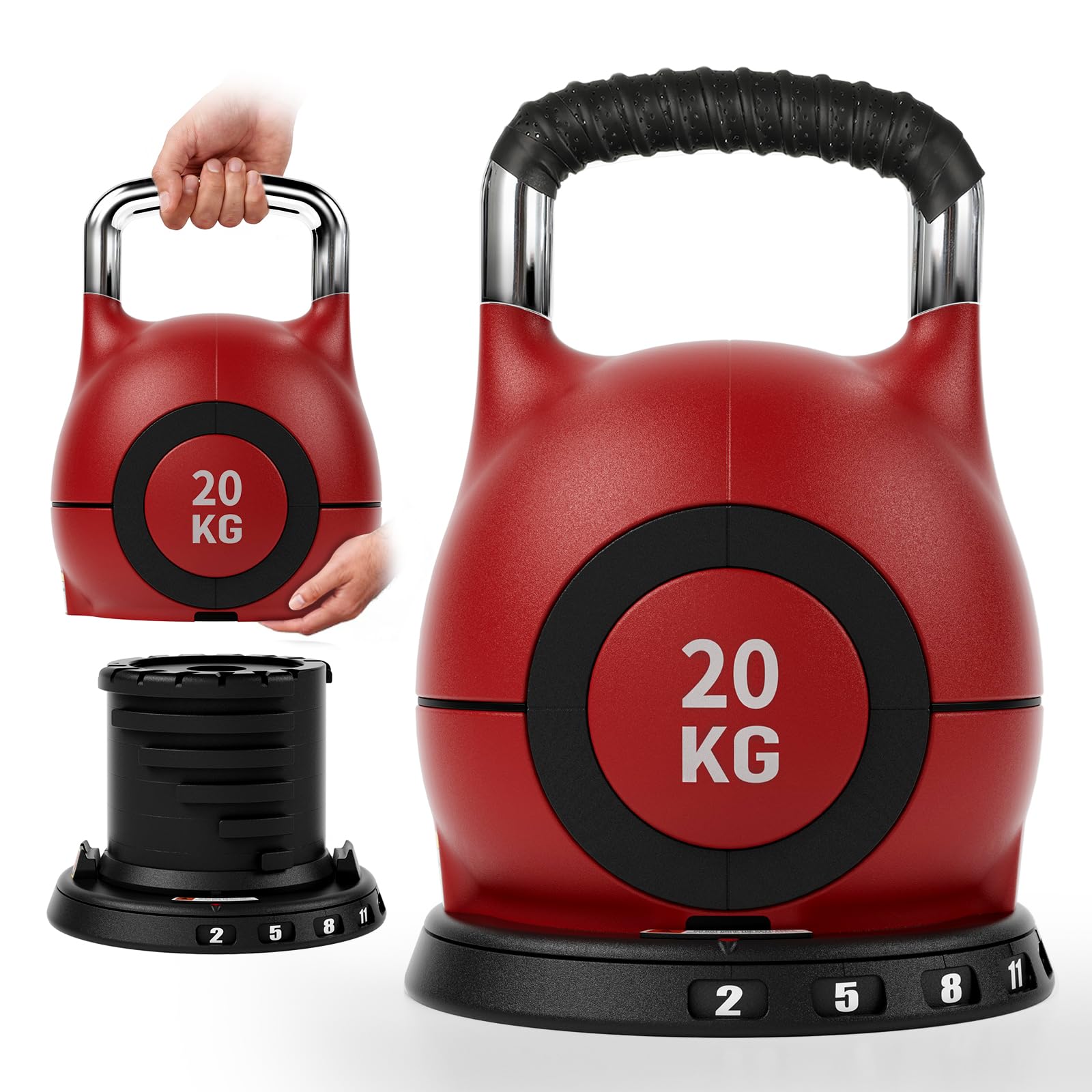 LIFERUN Kettlebell zestaw hantli 7 w 1 | Hantle kulowe do domu na siłownię, zestaw 6 hantli obciążeniowych, sprzęt fitness do domu