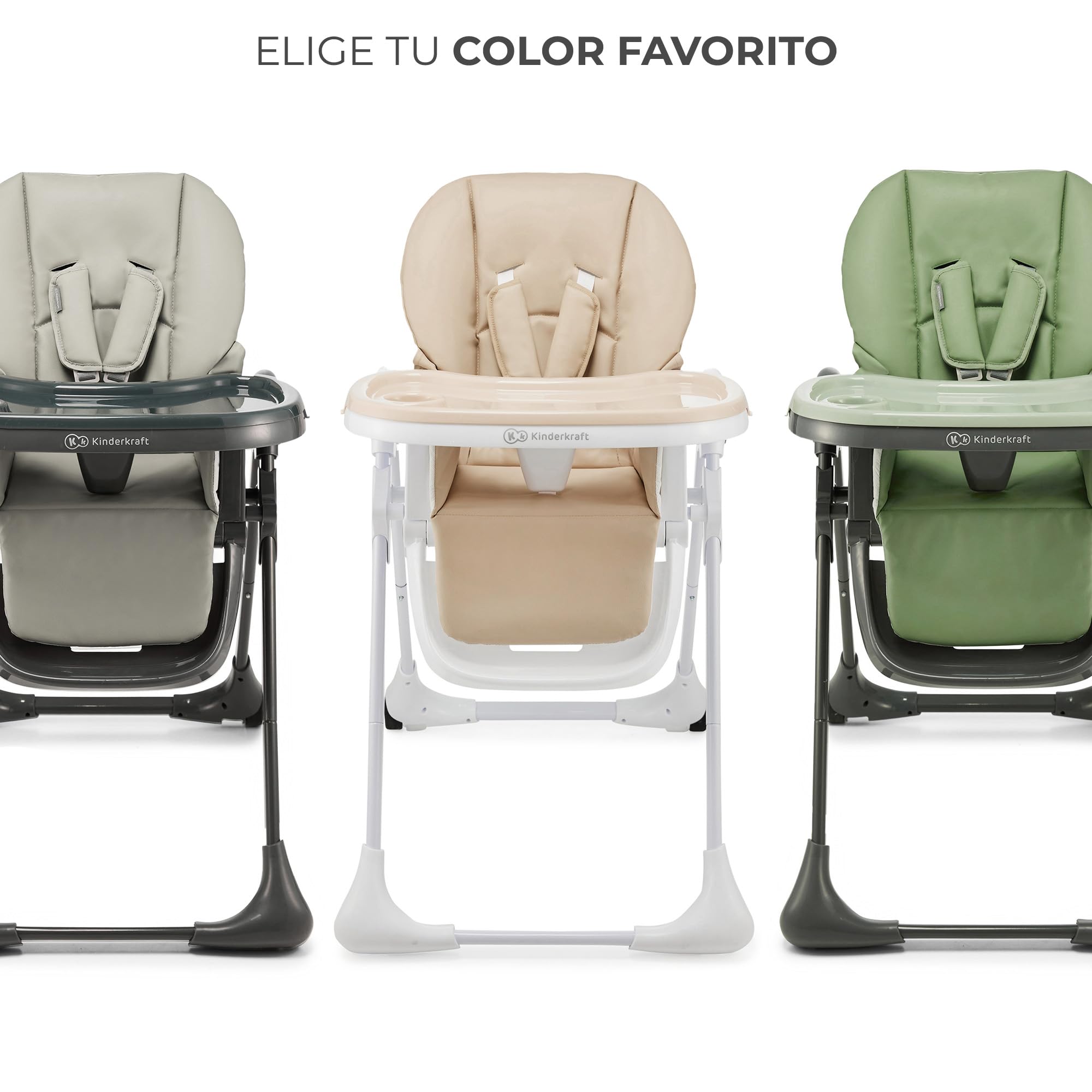 Kinderkraft TUMMIE Trona Bebé, 2 en 1, trona para niños, trona combinada, Asiento desde los primeros meses de vida, reposapiés, Posición tumbada, con juguetes, ajustable, Gris