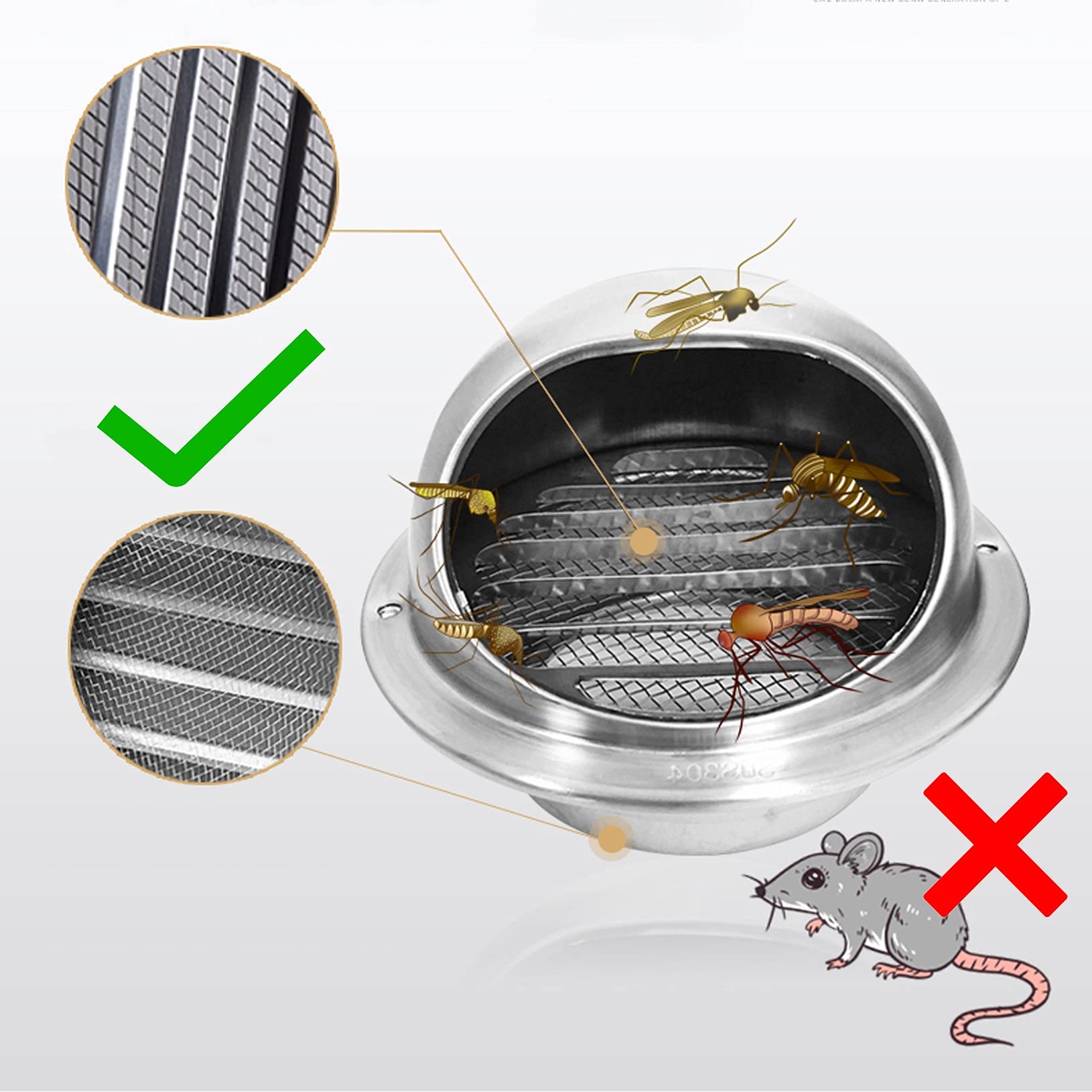 LIGUOYI Grille D'Aération Mural Bouches D'aération avec/Maille Rond Grille De Ventilation (ø150mm ~ 300mm) Bouchon Rond en Acier Inoxydable 304 Contre Les Vents Contraires Et La Pluie (Size : 160mm)