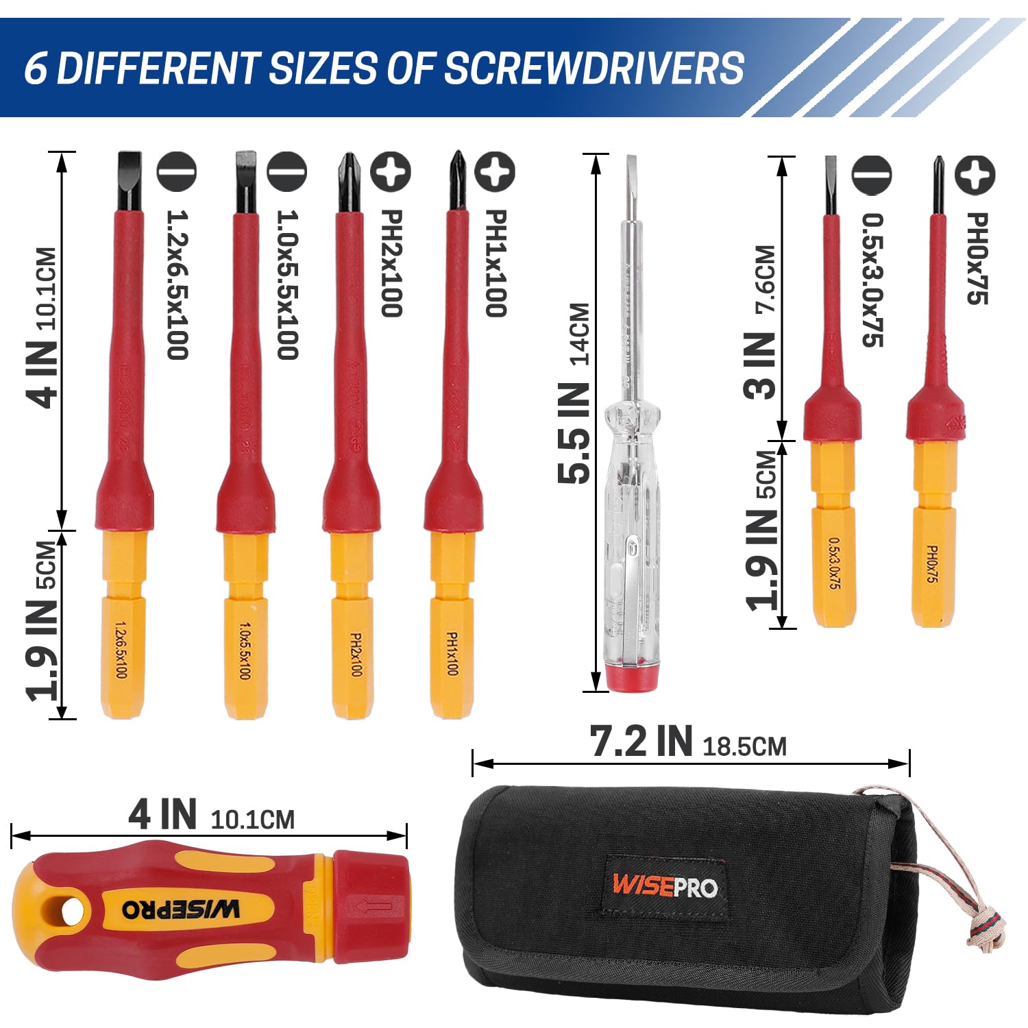 WISEPRO VDE/1000V Insulated Screwdrivers Set, Black Magnetic Tip Electrician Screwdriver Set, Interchangeable Blade - Image 2