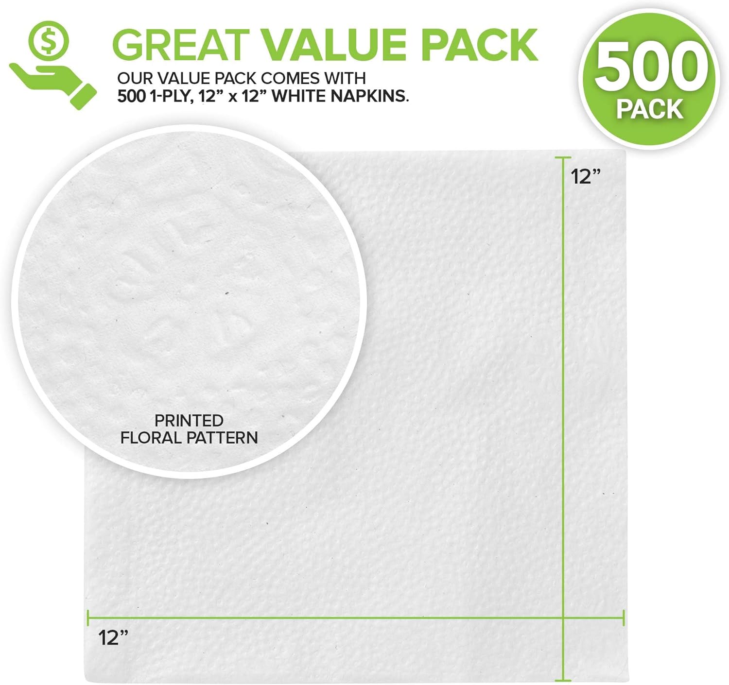 Stock Your Home 12 Inch Disposable Napkins - 1 Ply White Dinner Napkins - Recyclable Paper Napkins for Dinner, Parties, Crafts, & Daily Use - 500 Pack : Health & Household