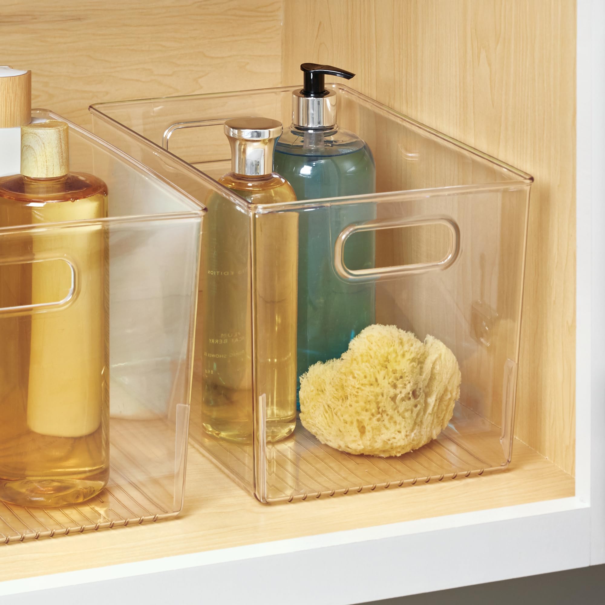 InterDesign iDesign - Contenitori portaoggetti con manici, per cucina, dispensa, bagno o casa, ufficio, set da 4, trasparenti