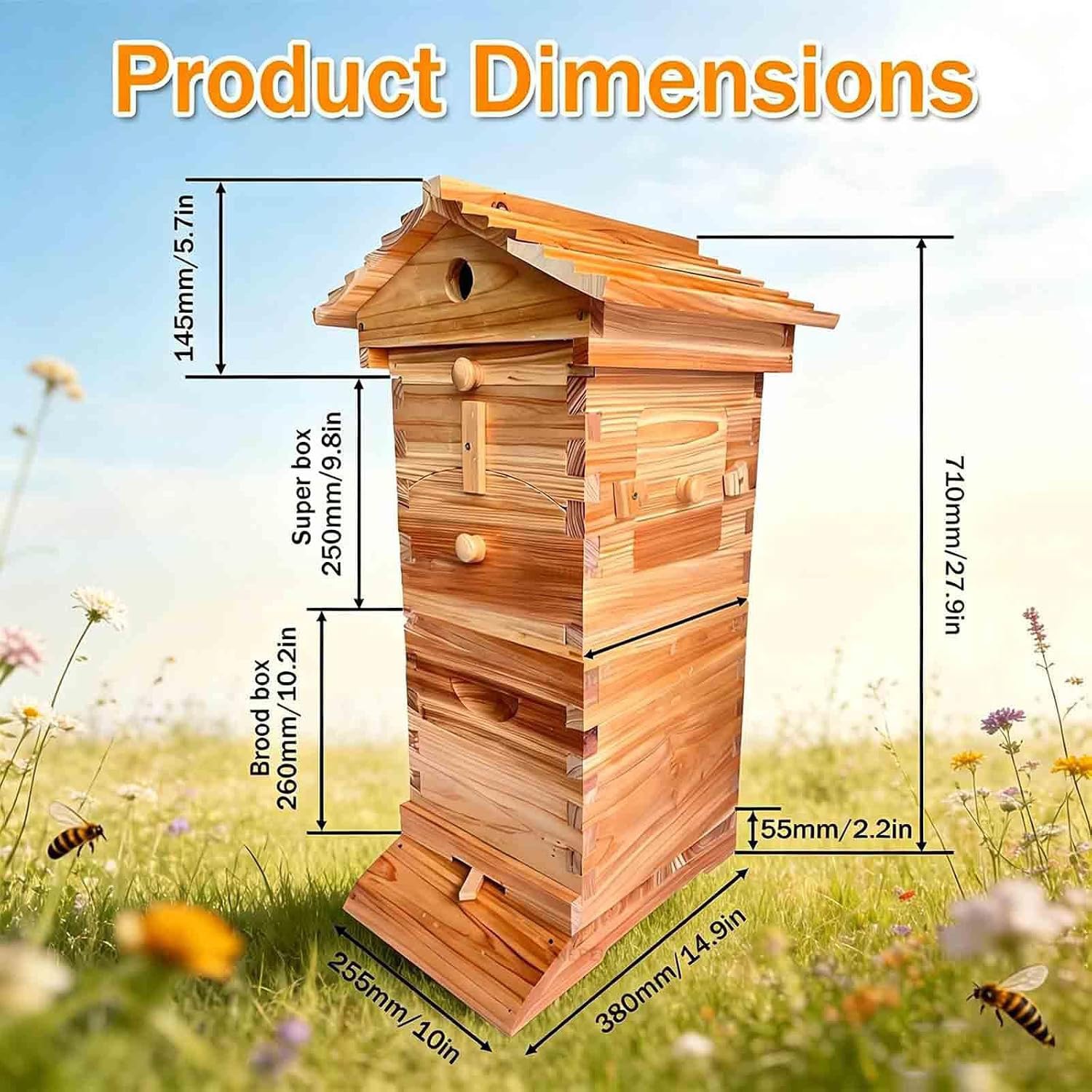 Kit di avviamento per Apicoltura in Stile Kit di avviamento per arnia Completo con Finestra di osservazione Trasparente e beccuccio per Miele a Rilascio Facile,01,65.5x38x25.5 cm