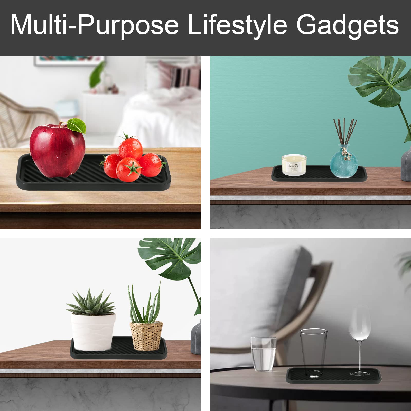 Victse Porte-Éponge Silicone 2 Pièces - Organiseur Évier Cuisine Antidérapant, Porte-Savon, Plateau Rangement Noir