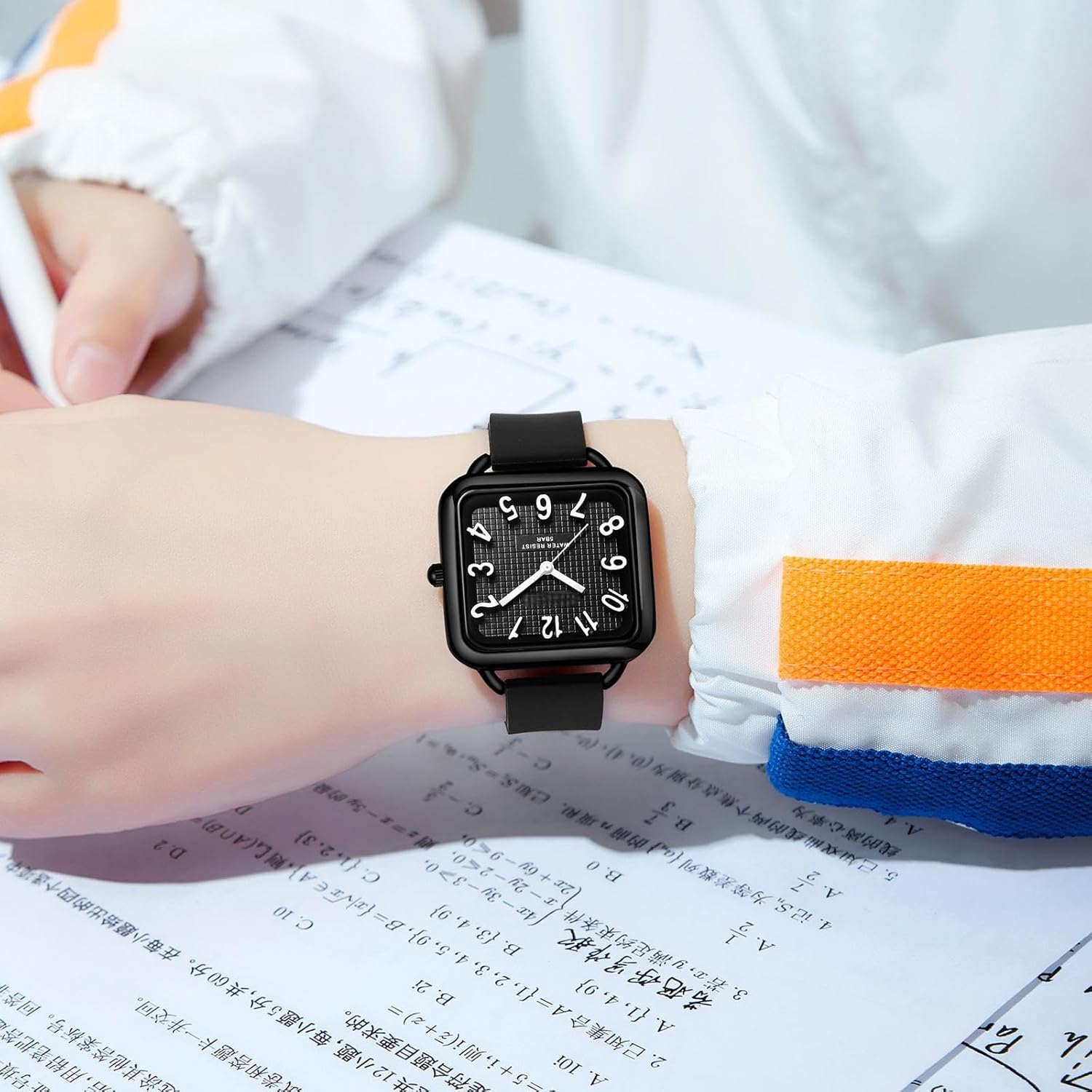 findtime Women Watch 3D Designer Big Arabic Numbers Square Dial Easy to Read Watches Colorful Green Silicone Strap Reloj para Mujer