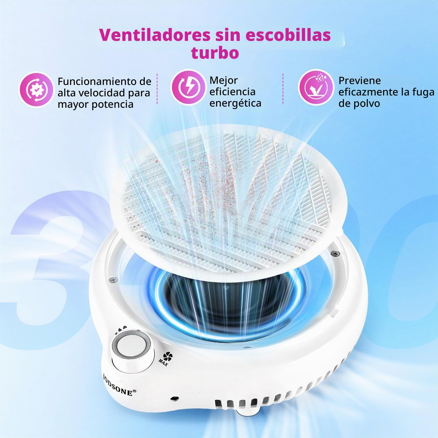 JODSONE 80W Recolector de Polvo de Uñas Aspirador Compacto Ventilador Eficaz Plumero Redondo Imprescindible para Manicura