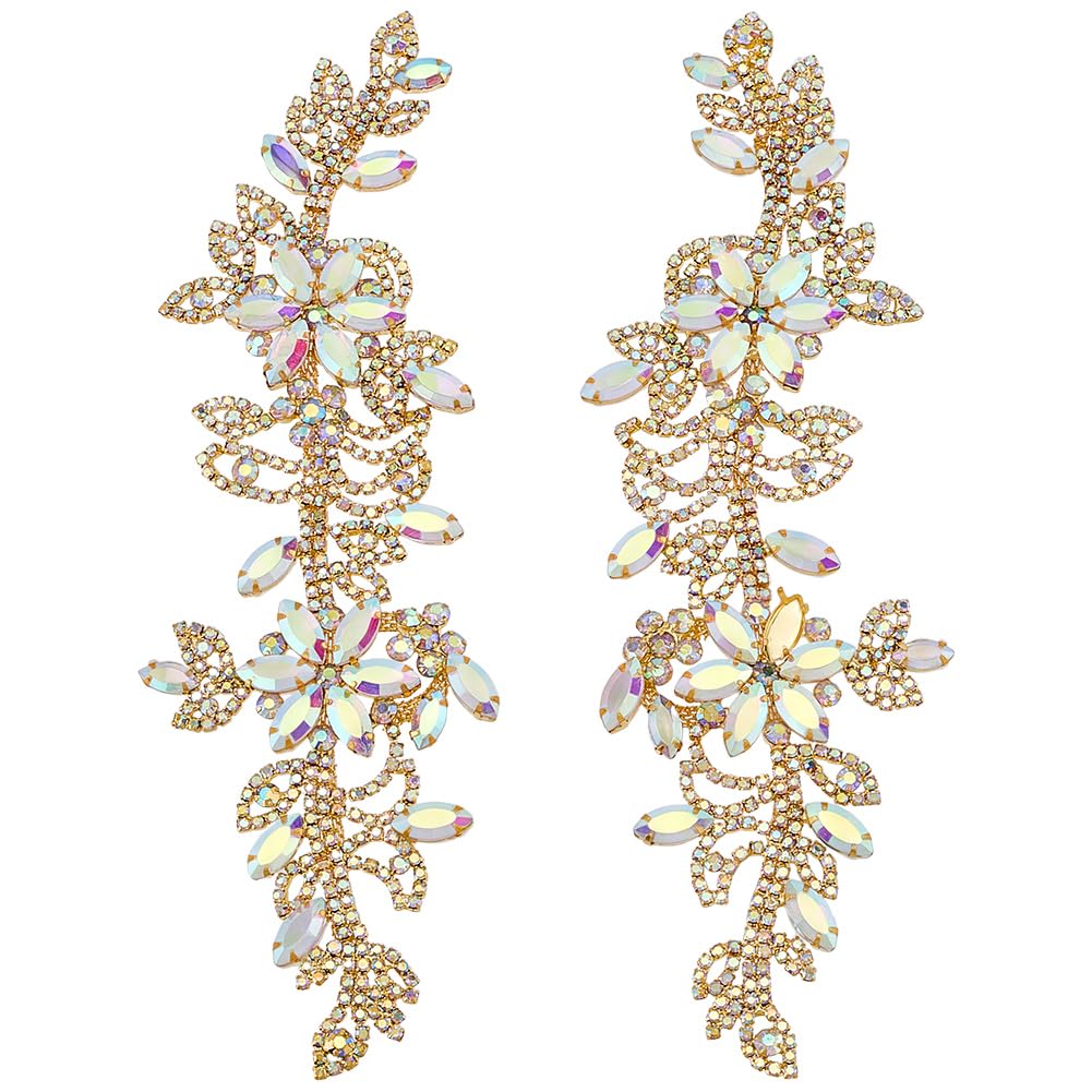 FINGERINSPIRE 1 Paio Toppe con Perline in Strass Toppe da Cucire con Strass in Cristallo AB, Dorati Fatti a Mano per Decorazioni di Abiti da Sposa, Accessori per Vestiti