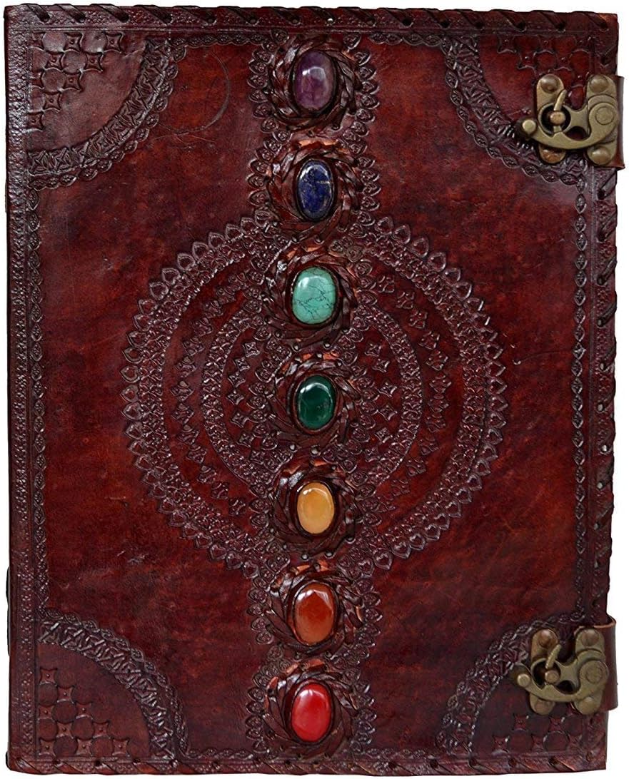 Leather Journal Book Seven Chakra Medieval Stone Embossed Handmade Book of Shadows Notebook Office Diary College Book Poetry Book Sketch Book