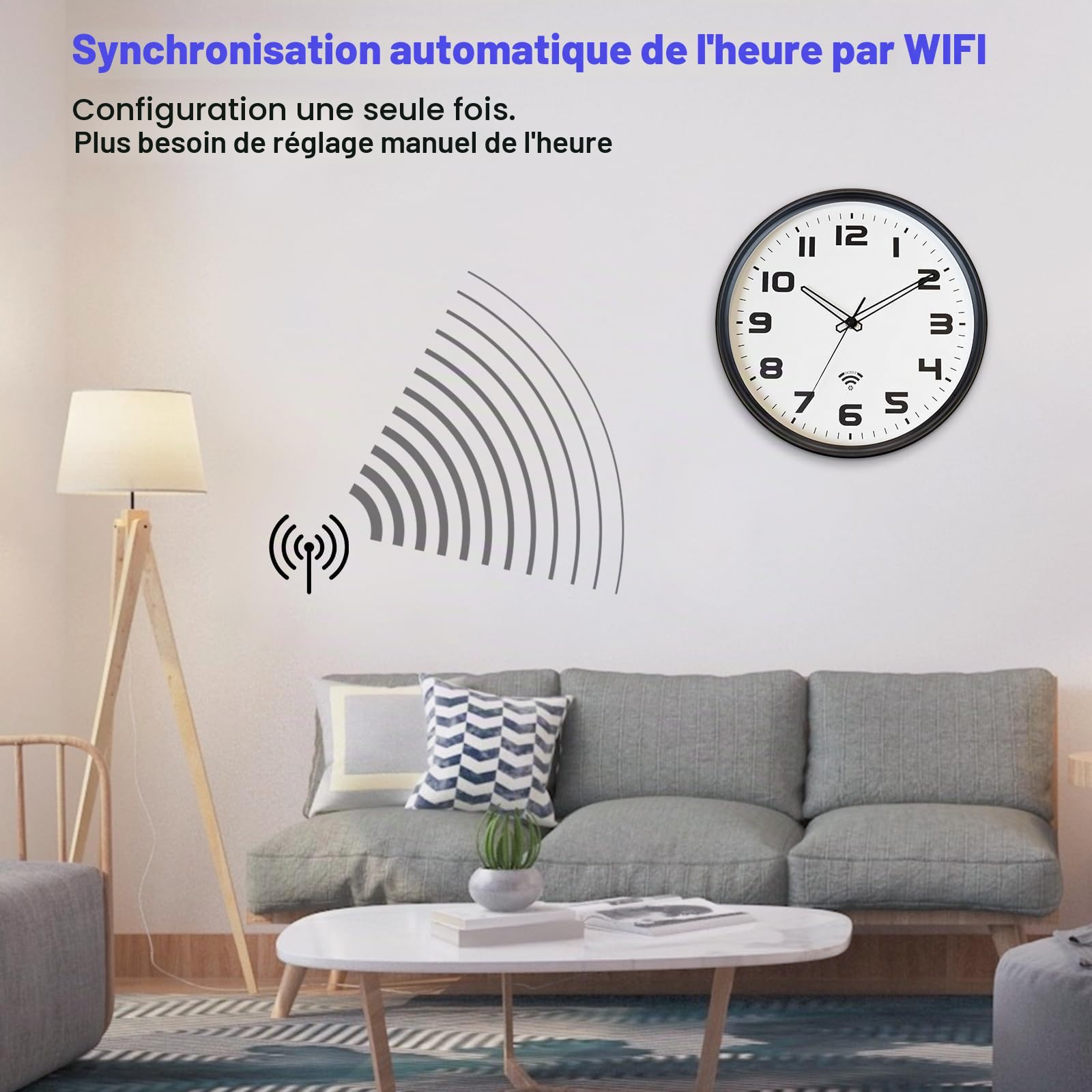OCEST Horloge murale analogique Wi-Fi de 30,5 cm, réglage automatique de l'heure