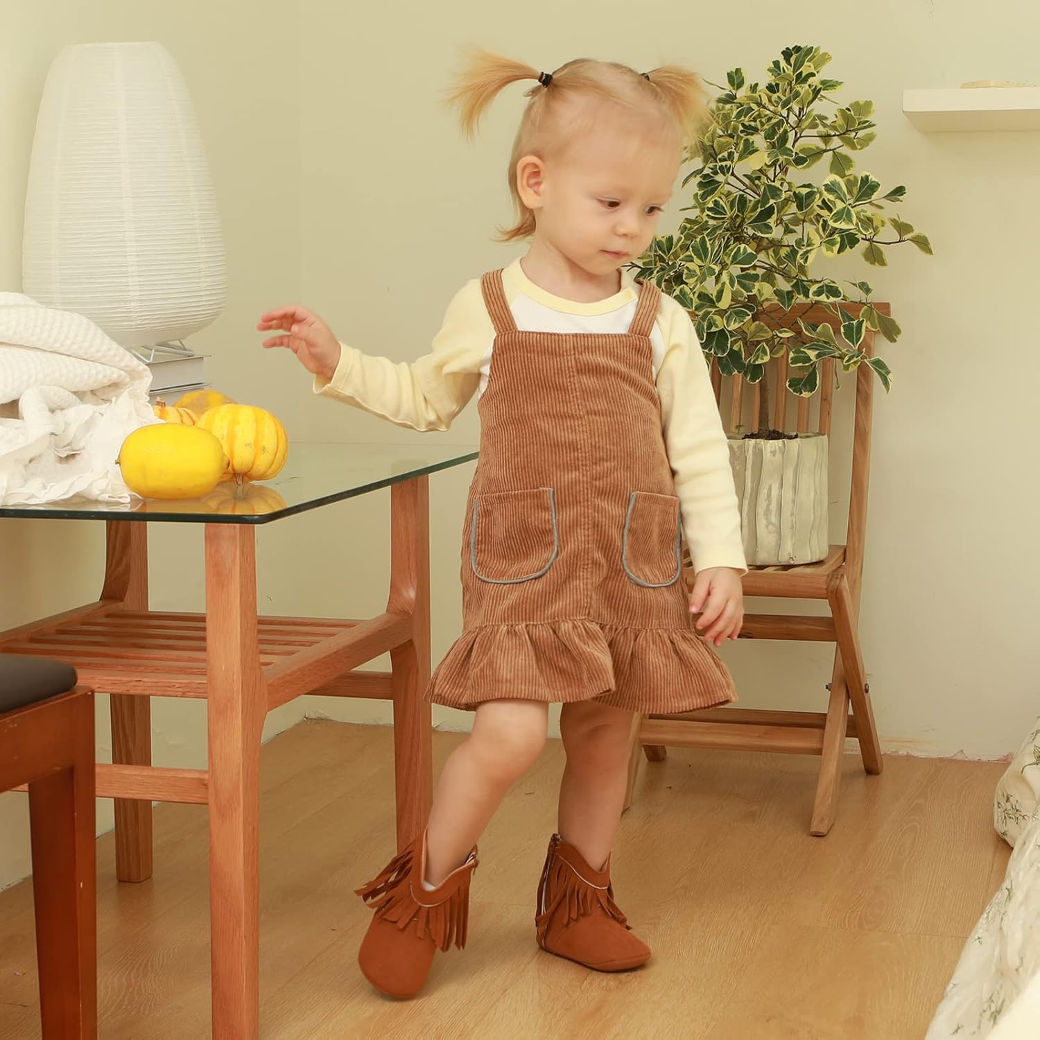 ESTAMICO Baby Girls' Cowboy Tassel Boots 6-12 Months Infant Brown